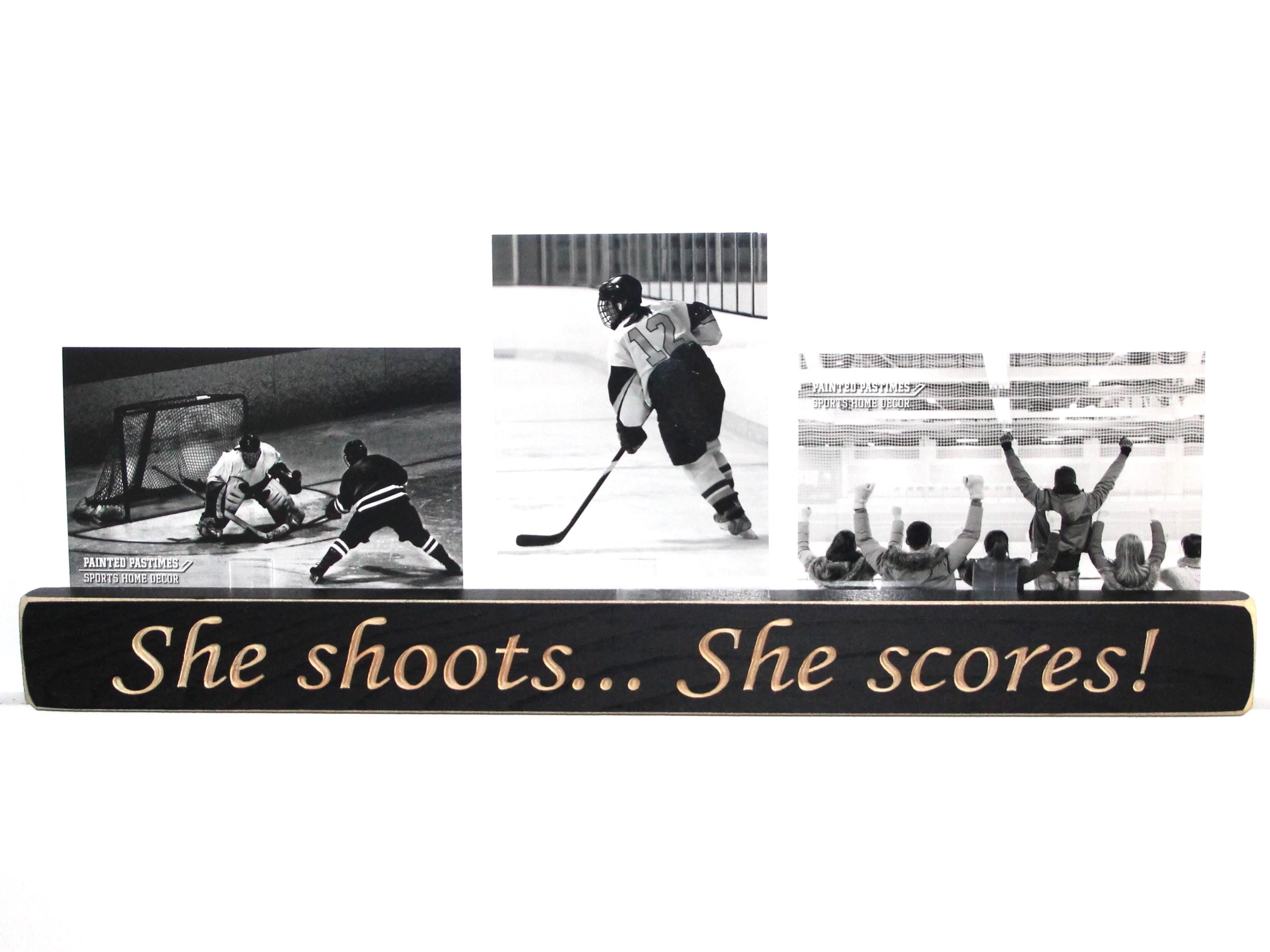 Hockey Girl Photo Display: Distressed Wood Sign
