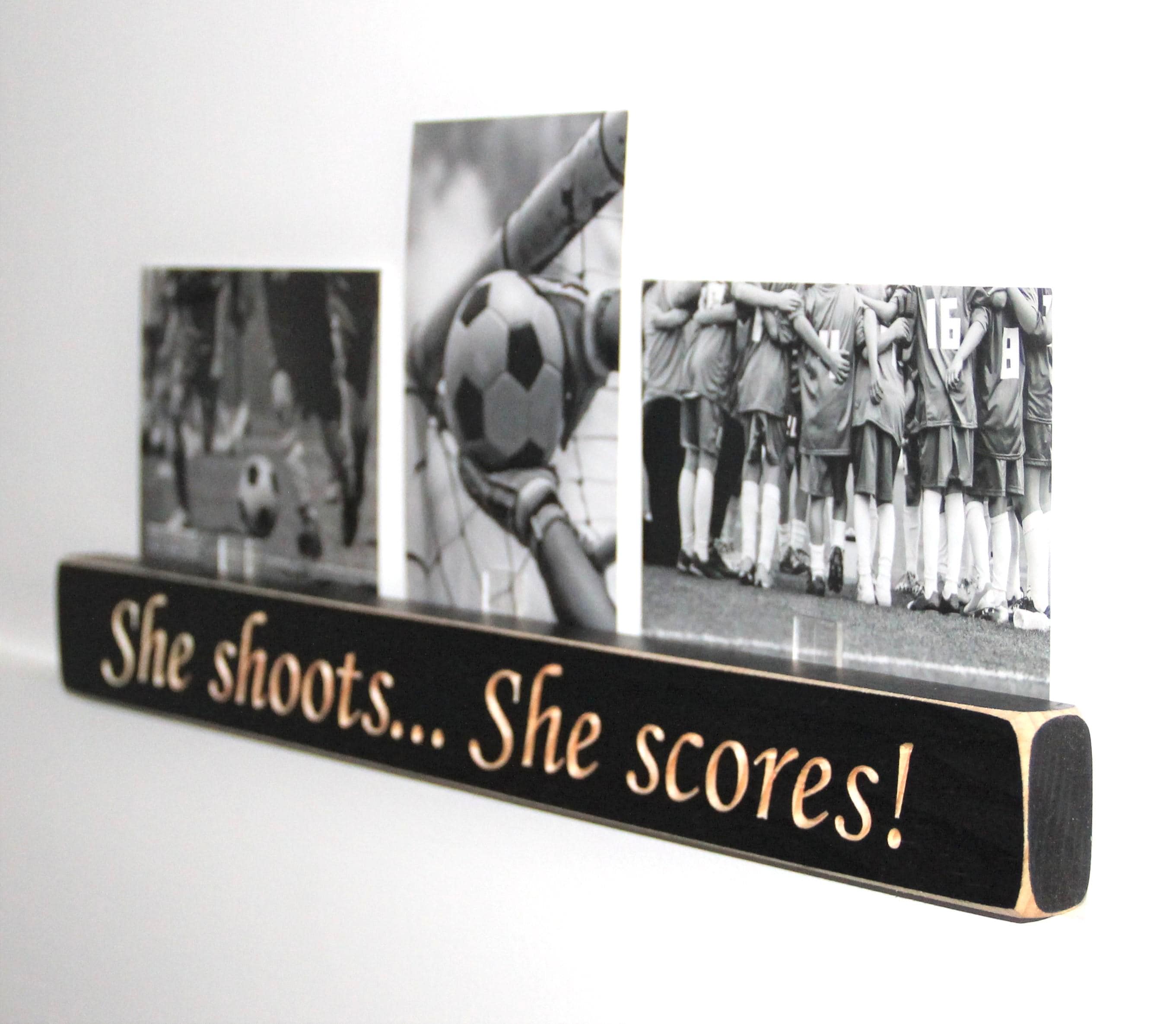 Soccer Girl Sign: She Shoots, She Scores - Laser Cut Wood Decor