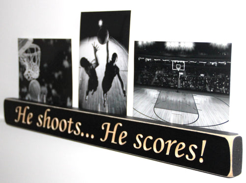 Basketball Photo Sign: Distressed Wood Room Decor with Photo Clips