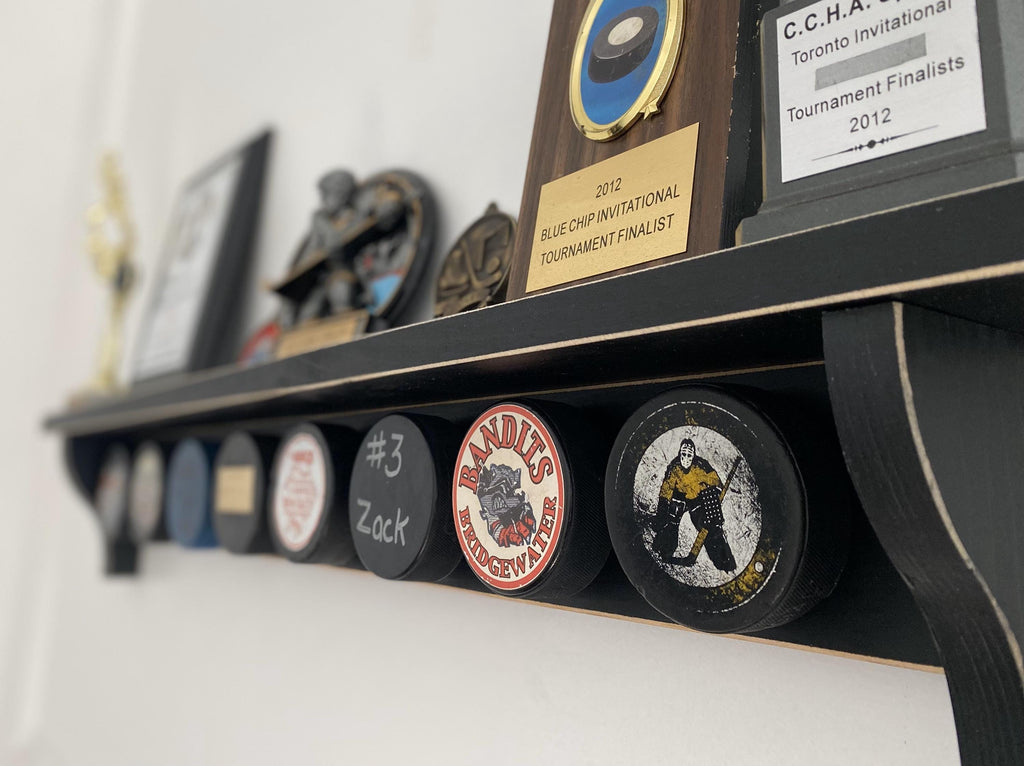 Hockey Puck Shelf: Hockey Room Decor