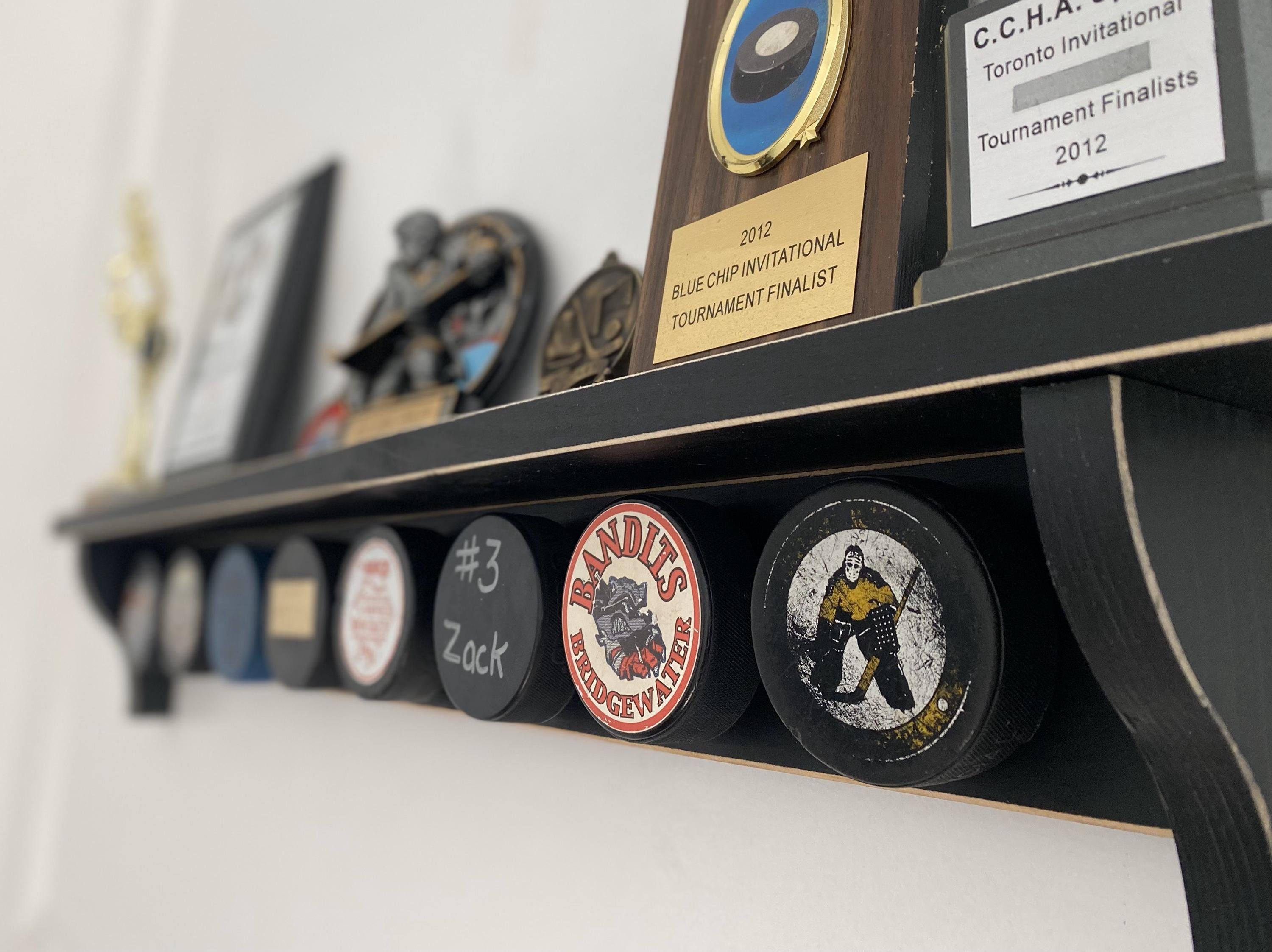Hockey Puck Shelf: Hockey Room Decor
