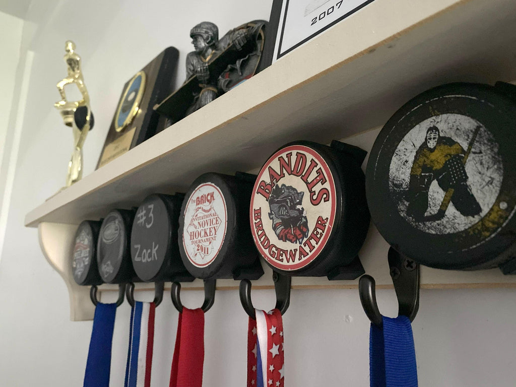 Hockey Puck Shelf: Hockey Room Decor
