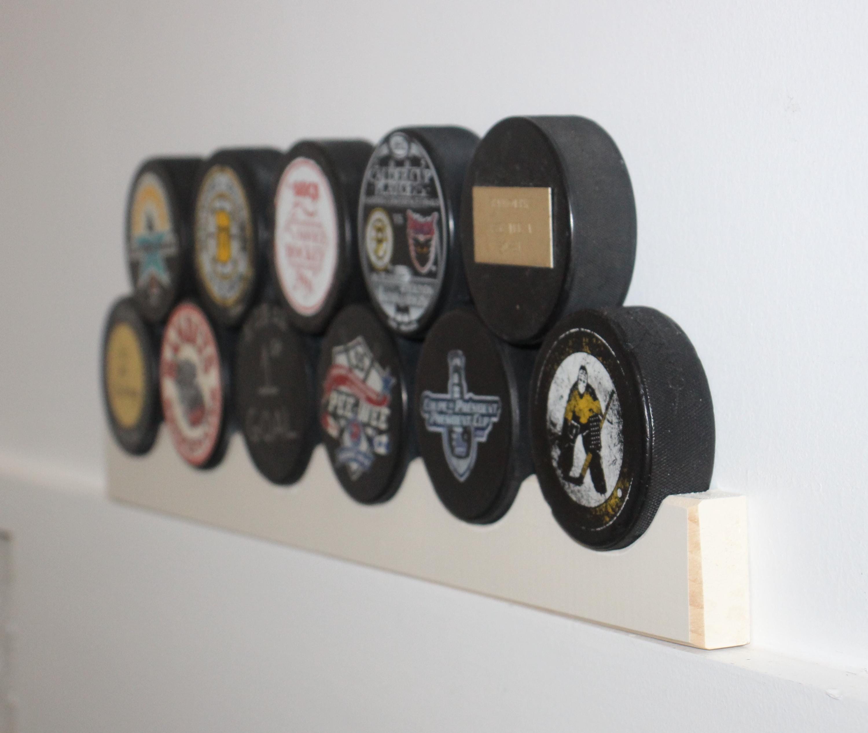 Hockey Puck Display Rack: Wood, Hockey Room Decor