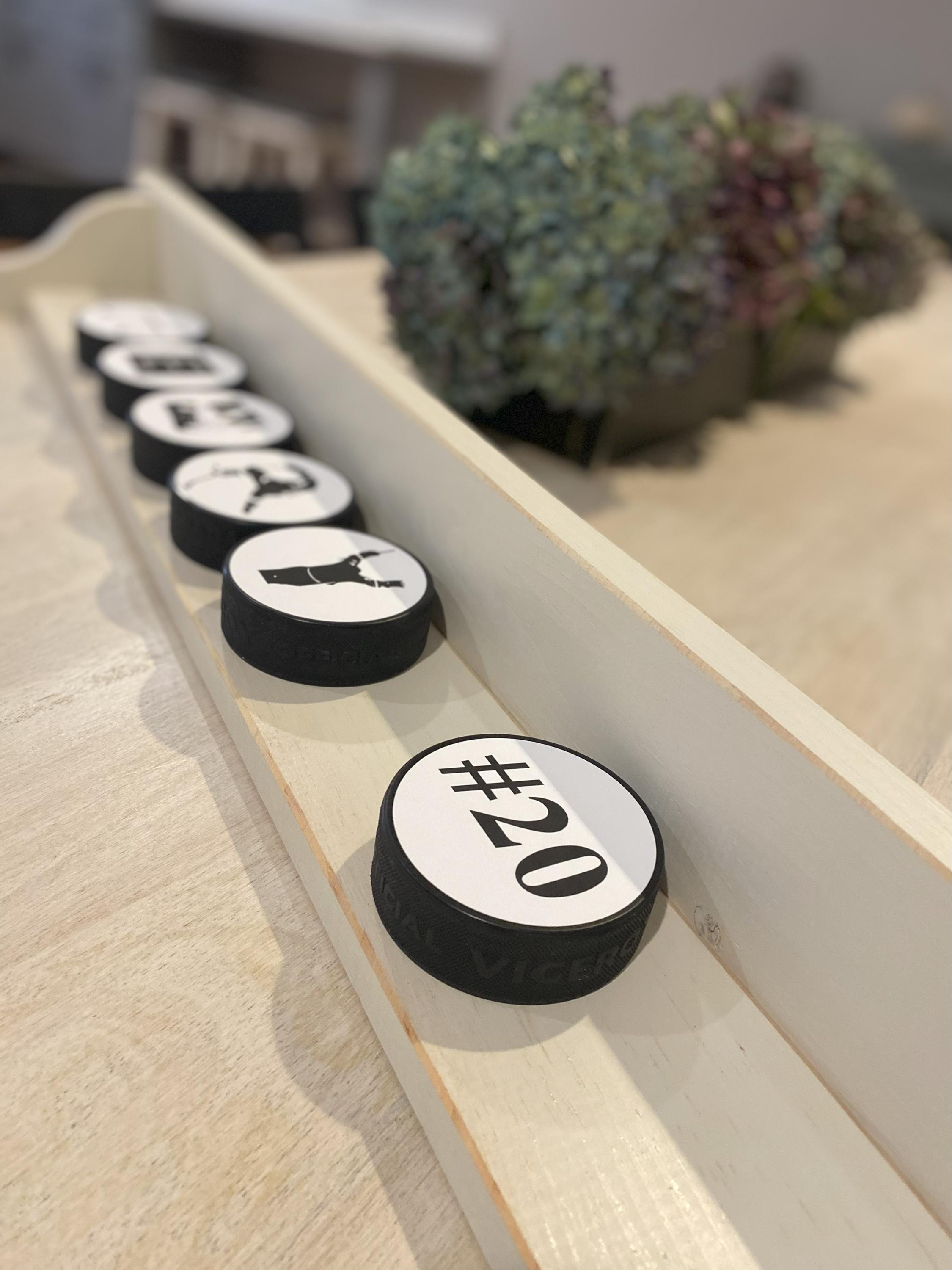 Personalized Hockey Puck Display Shelf: Custom Name, Trophy & Ribbon Organizer