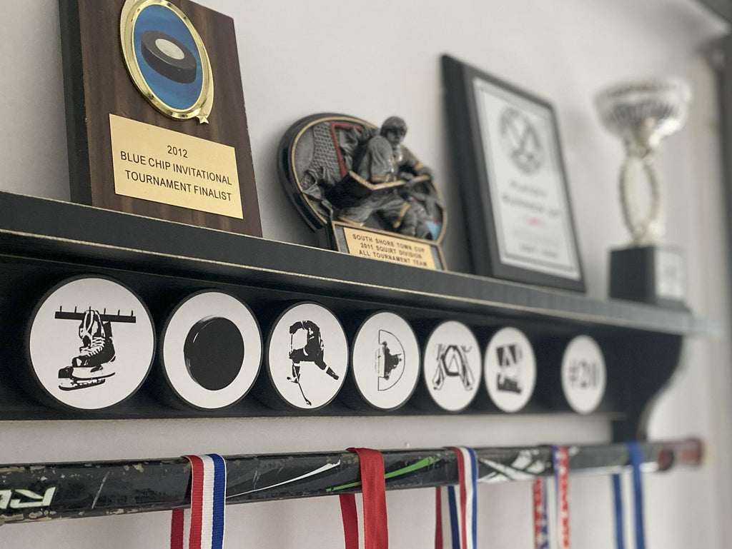 Personalized Hockey Name Shelf, Custom Name, Jersey & Trophy Organizer