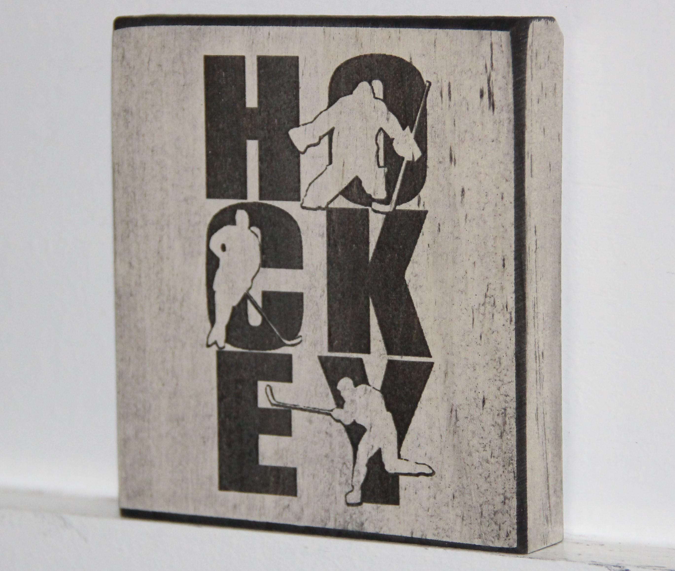 Distressed Hockey Sign: Vertical Stacked Letters, Hockey Decor