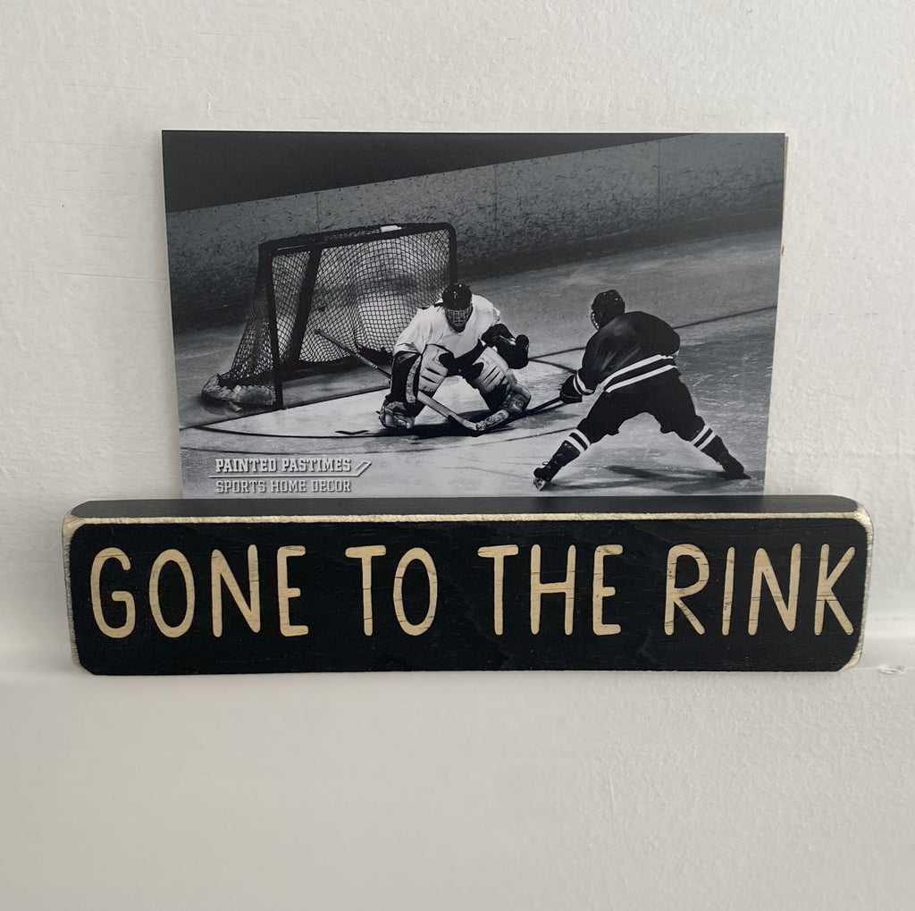 Hockey Photo Sign: Distressed Wood Frame, Rink Decor