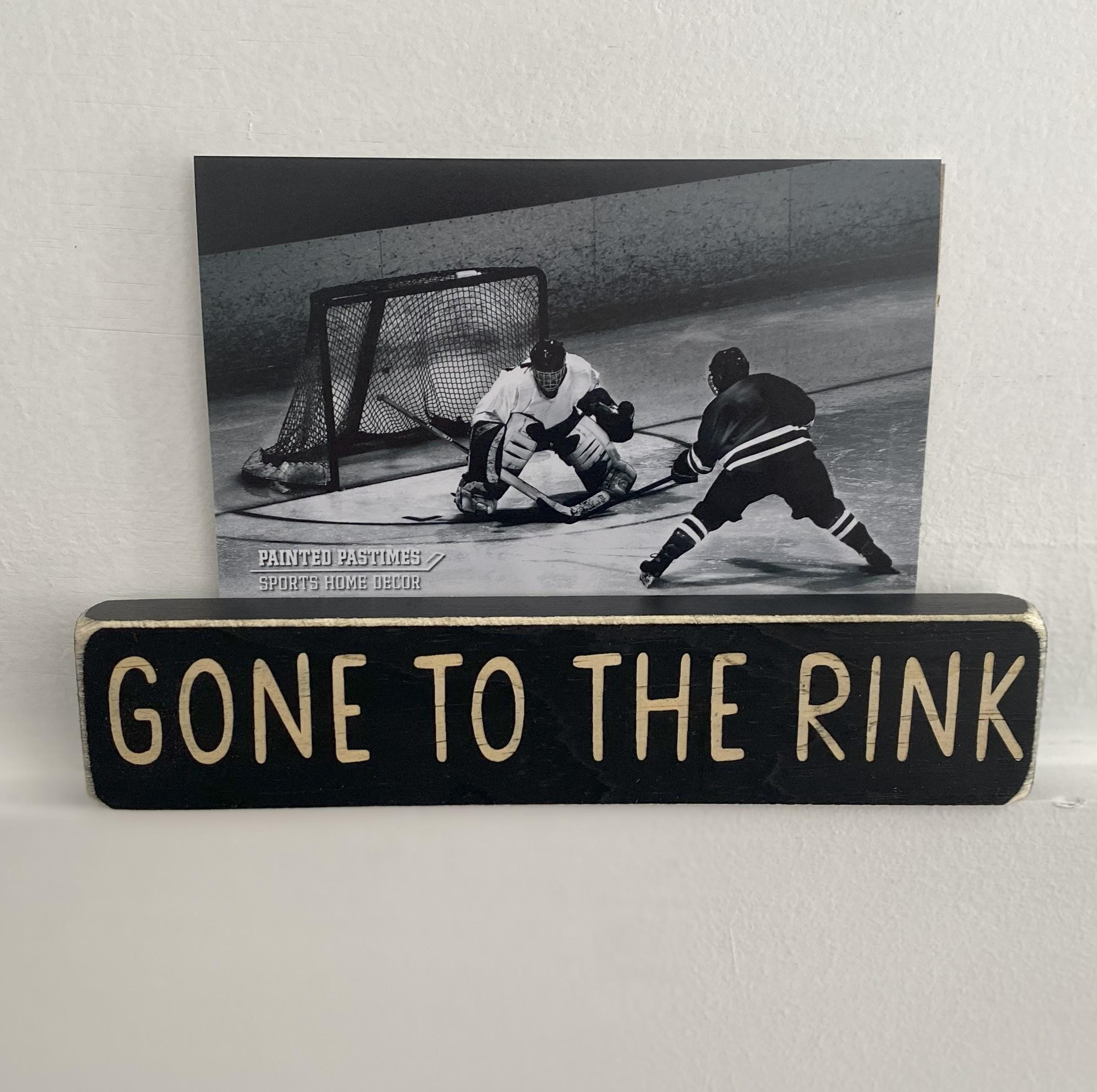 Hockey Photo Sign: Distressed Wood Frame, Rink Decor