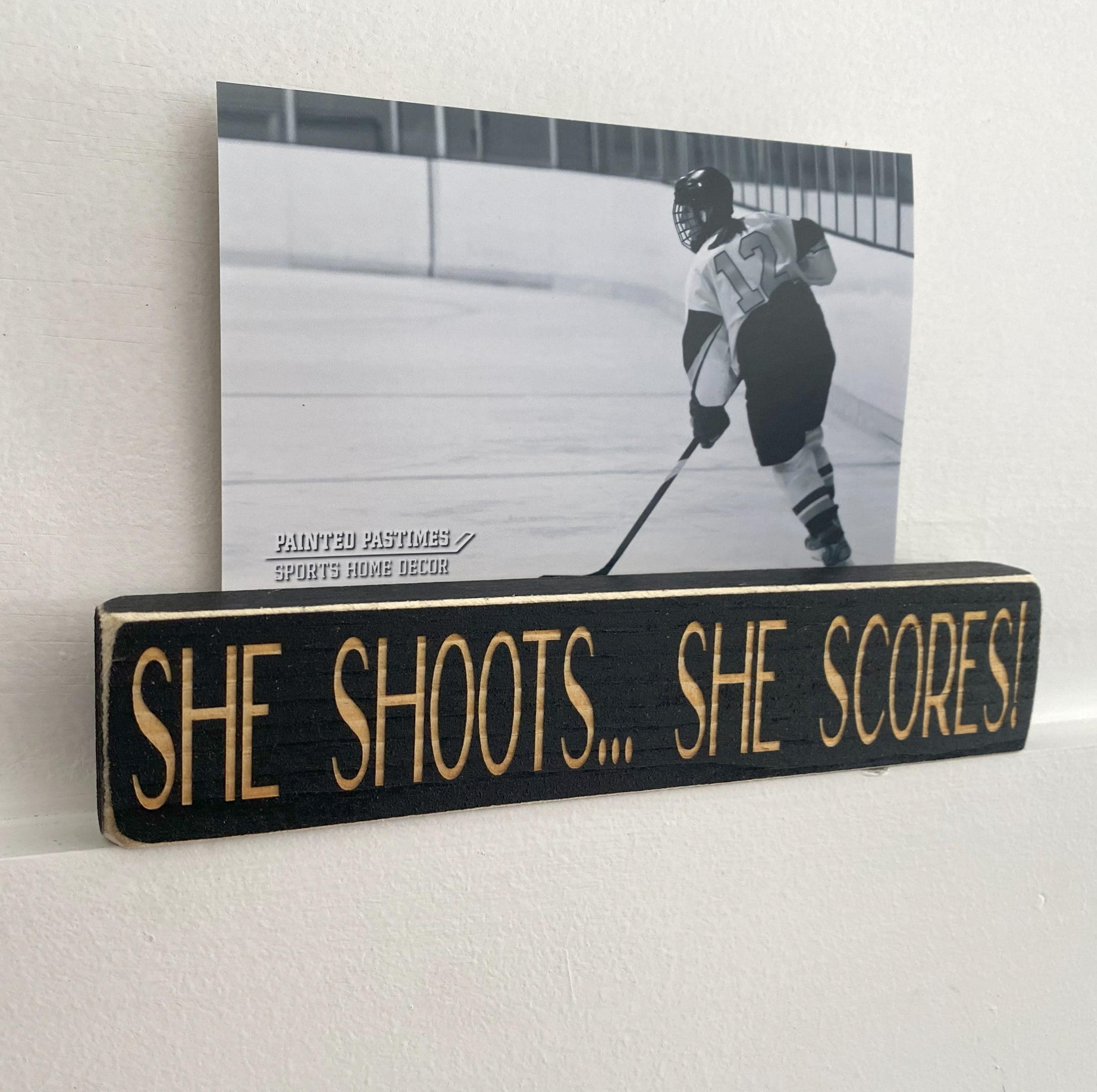 Basketball Girl Sign: "She Shoots, She Scores!" Wood Sign