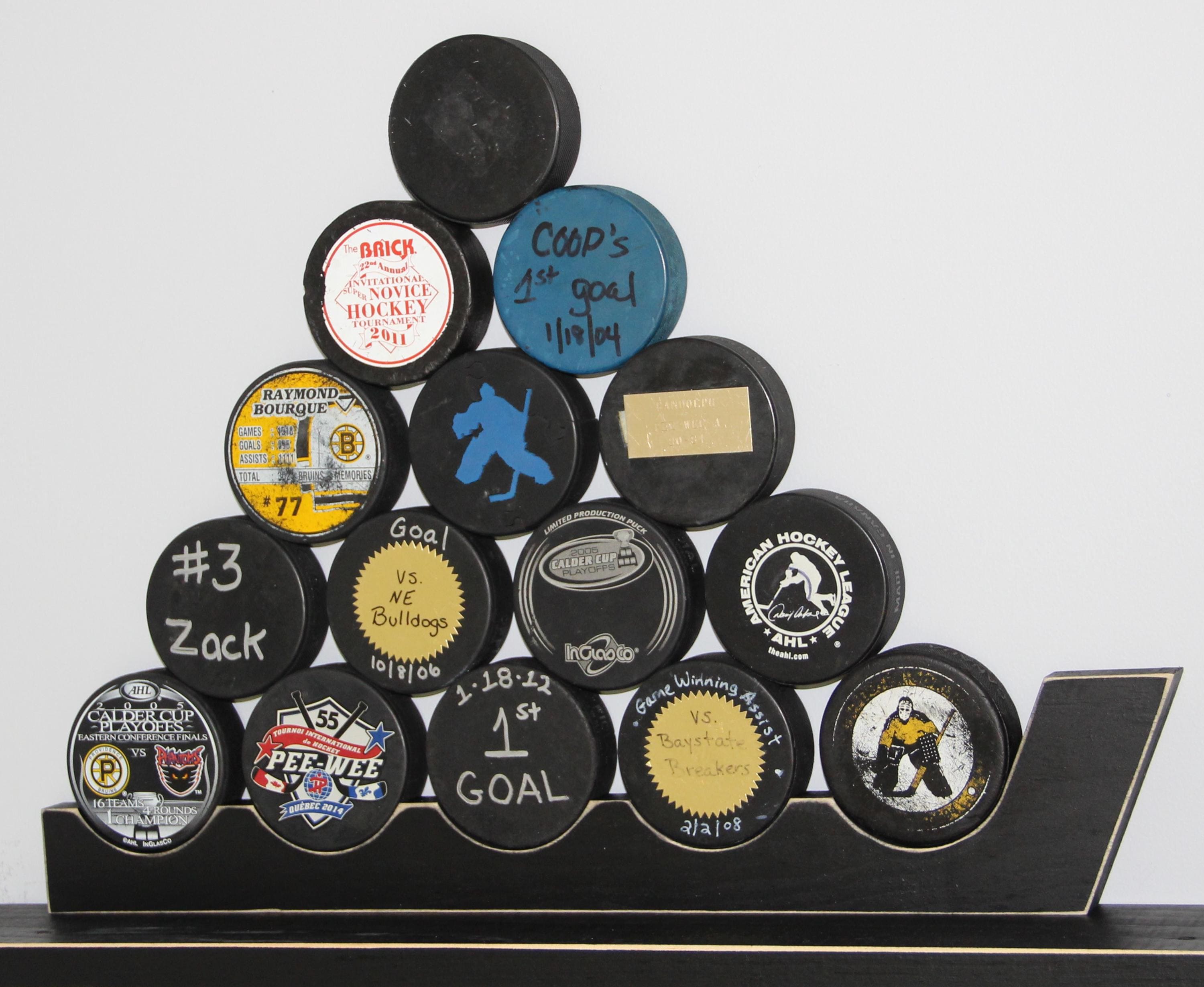 Hockey Stick Hat Rack: Stick with Hooks, Coat, Keys, Mini Hockey Sticks, Medals & Ribbons Display