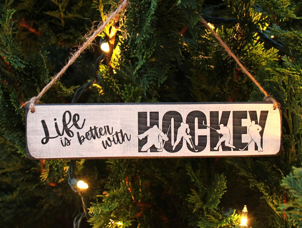 Hockey Ornament: Laser Cut Wood Sign, Hockey Christmas Gift