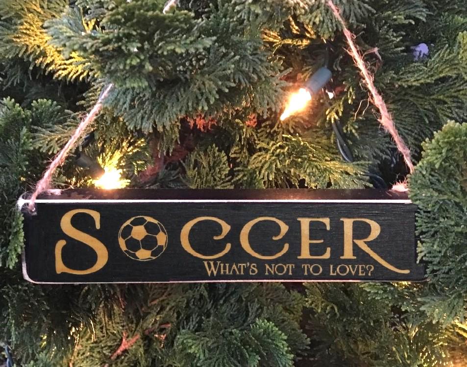 Soccer Ornament: Laser Cut Wood Sign, Christmas Gift for Soccer Player, Coach, Fan, Mom or Dad