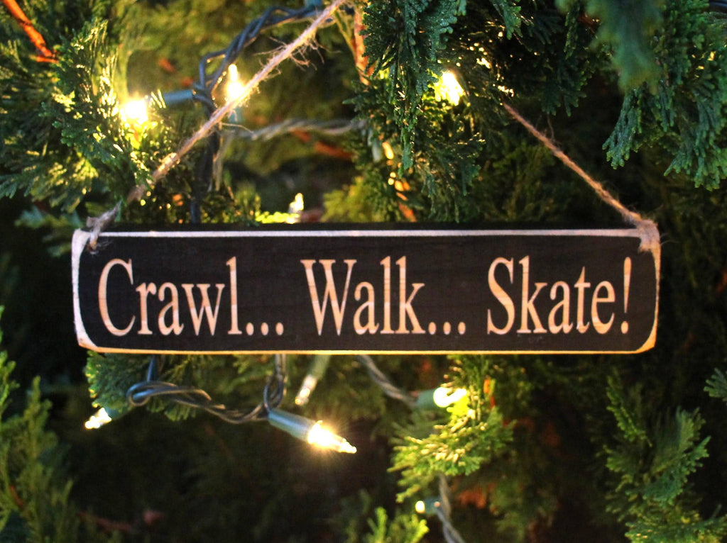Crawl Walk Skate Hockey Ornament: Laser Cut Wood, Sports Decor