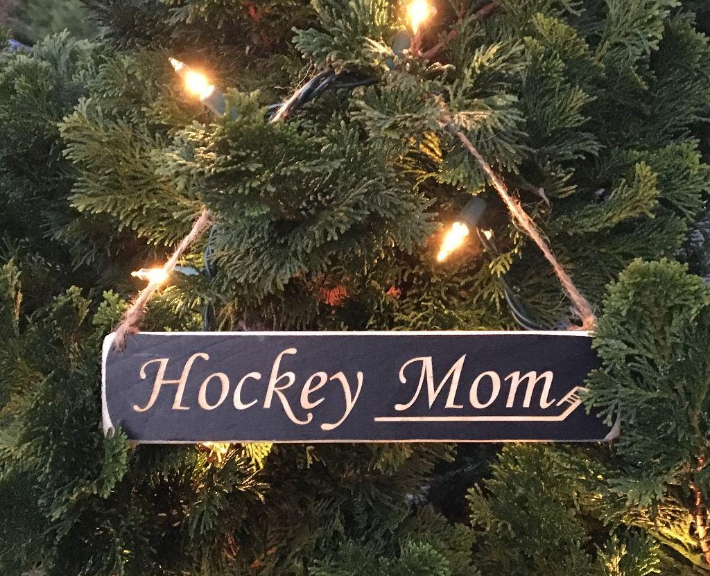Hockey Mom Ornament: Laser Cut Distressed Wood Sign