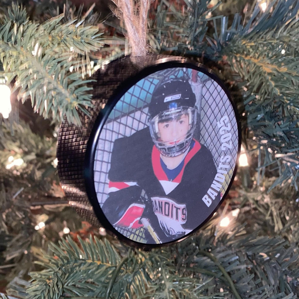 Personalized Hockey Puck Photo Ornament: Custom Christmas Gift