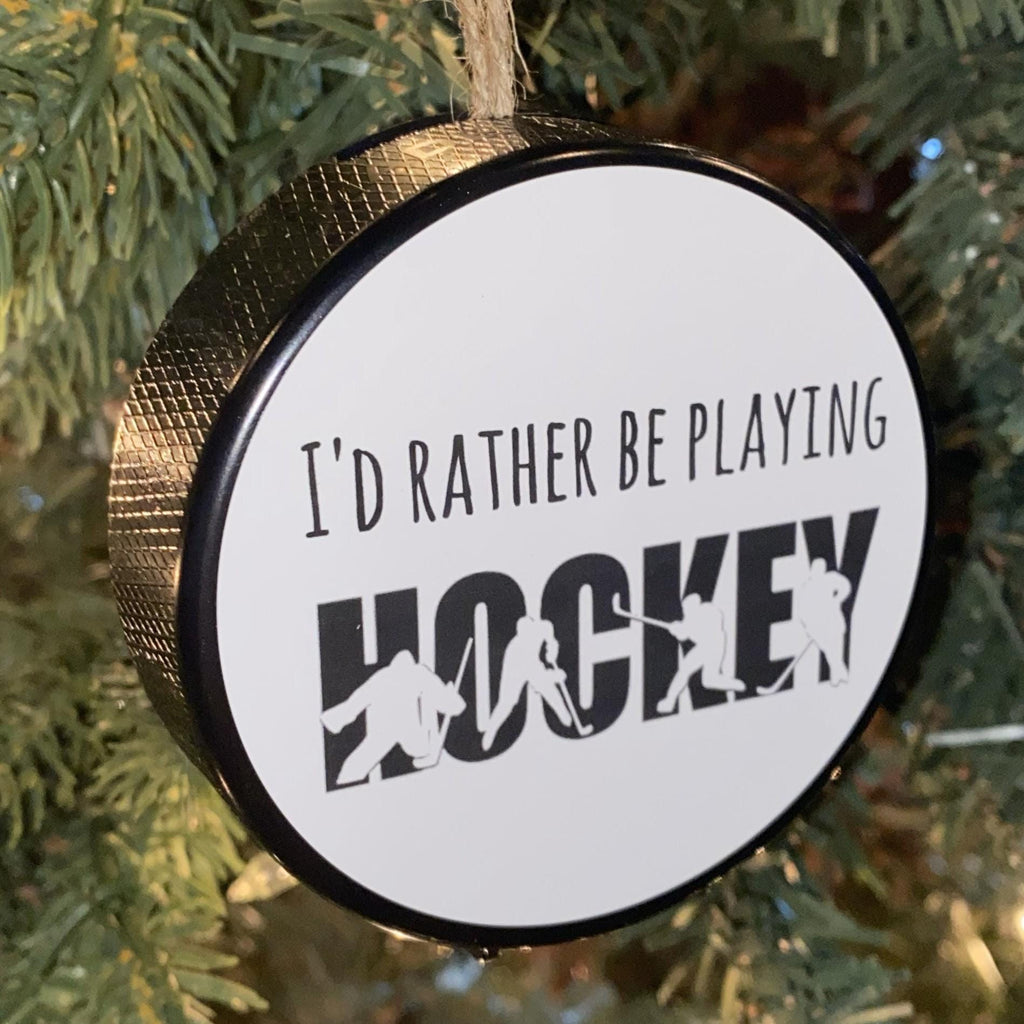 Hockey Player Puck Ornament: Christmas Tree Decoration