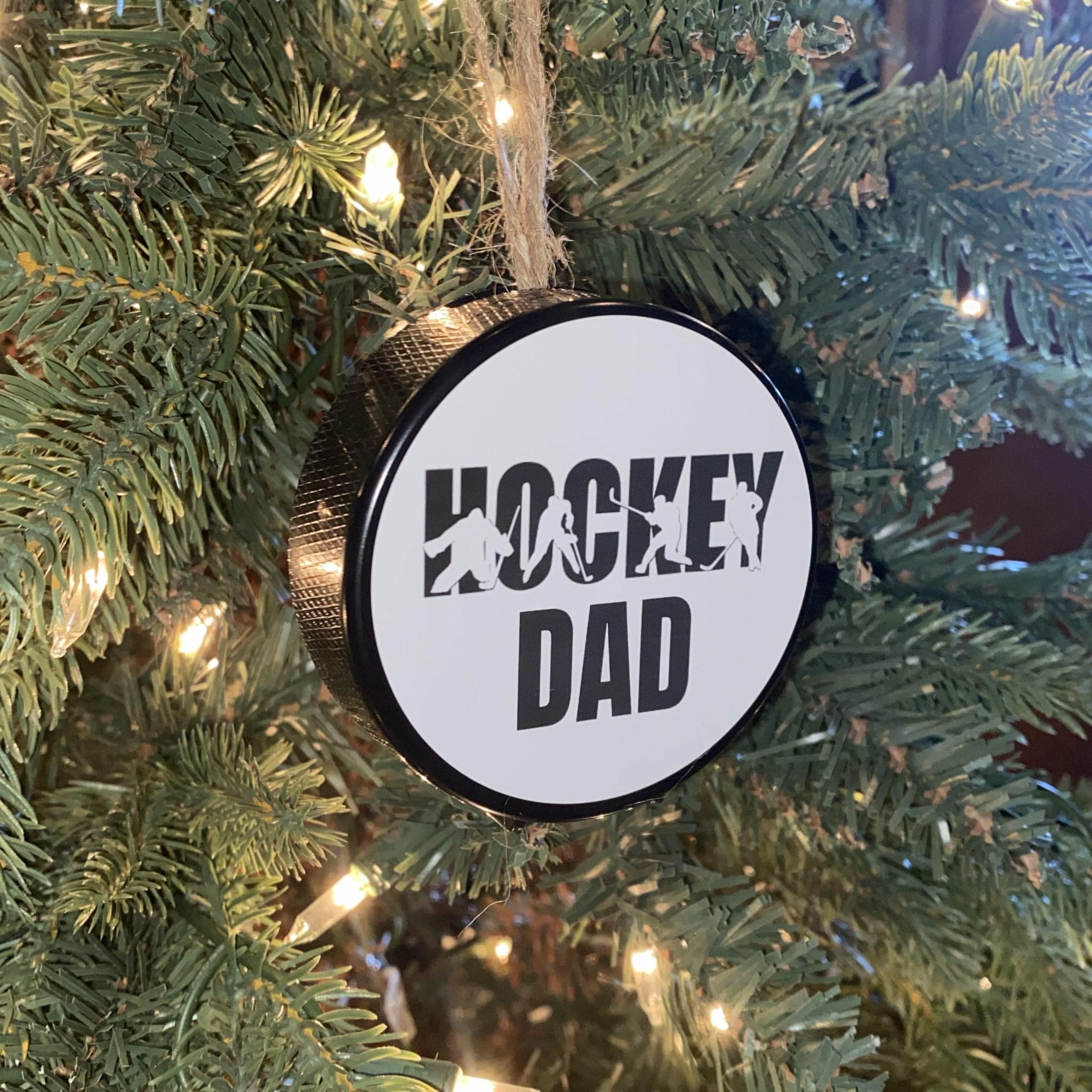 Hockey Dad Puck Ornament: Christmas Tree Decoration