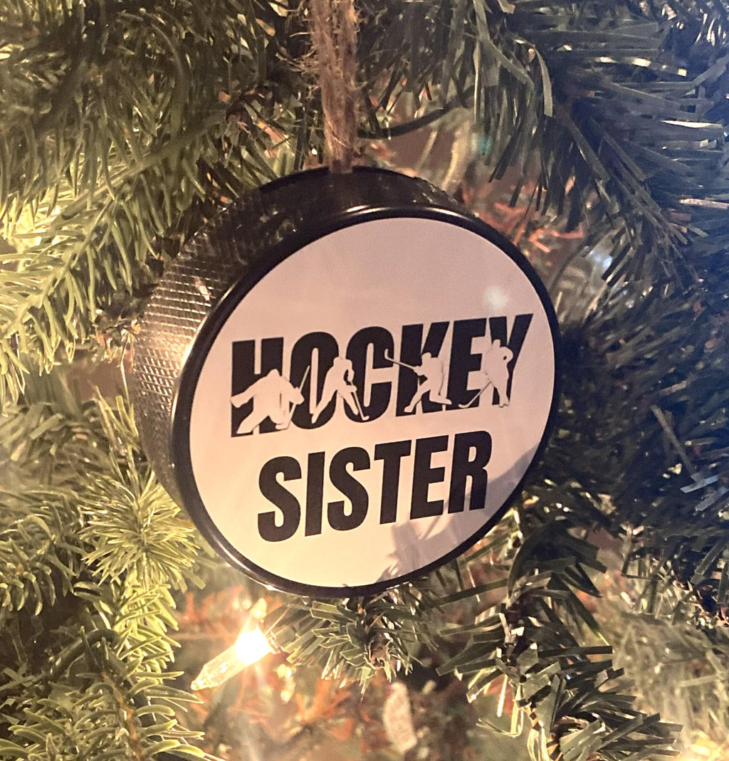 Hockey Sister Puck Ornament: Christmas Tree Decoration