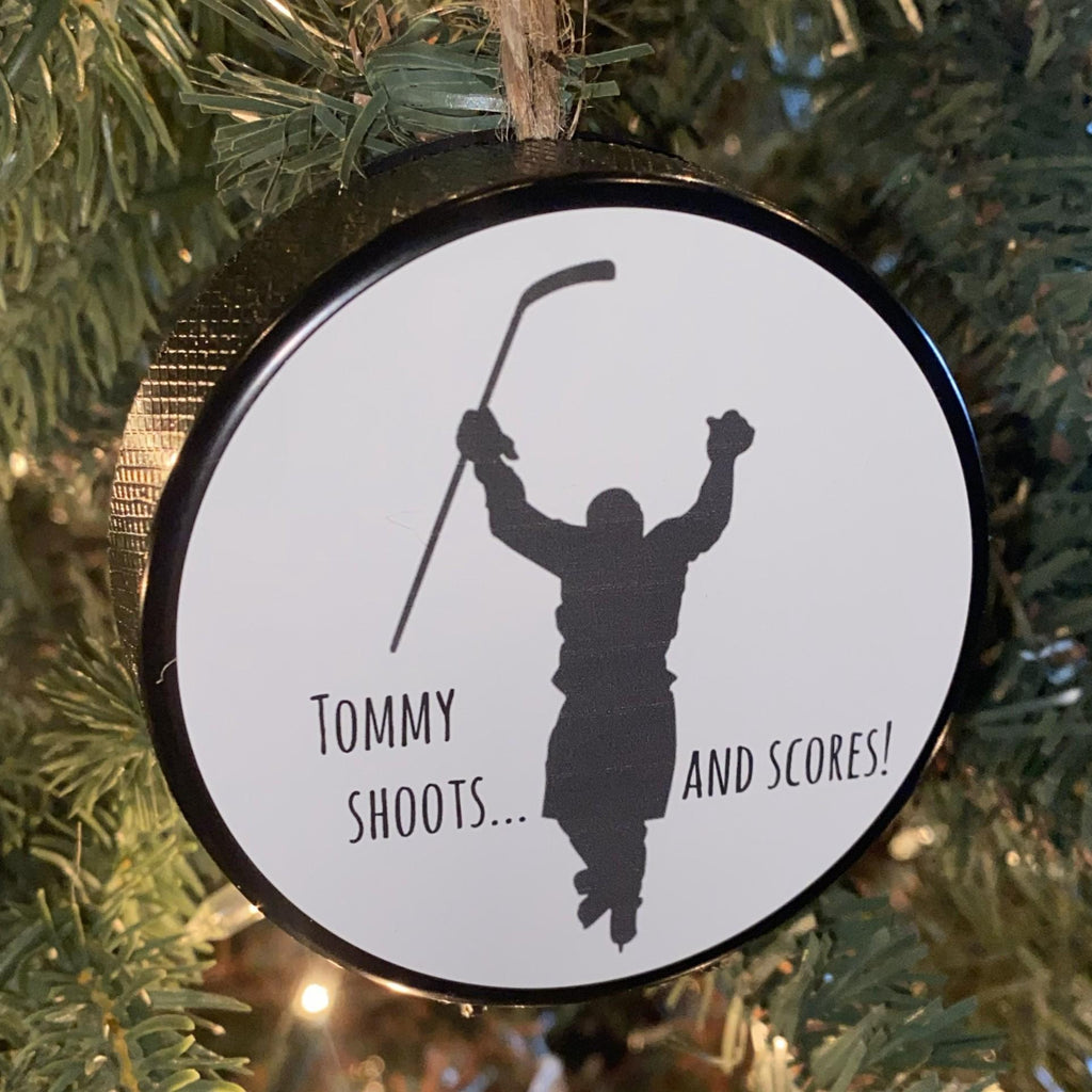 Custom Hockey Puck Ornament: Christmas Tree Decoration, I'd rather be playing Hockey