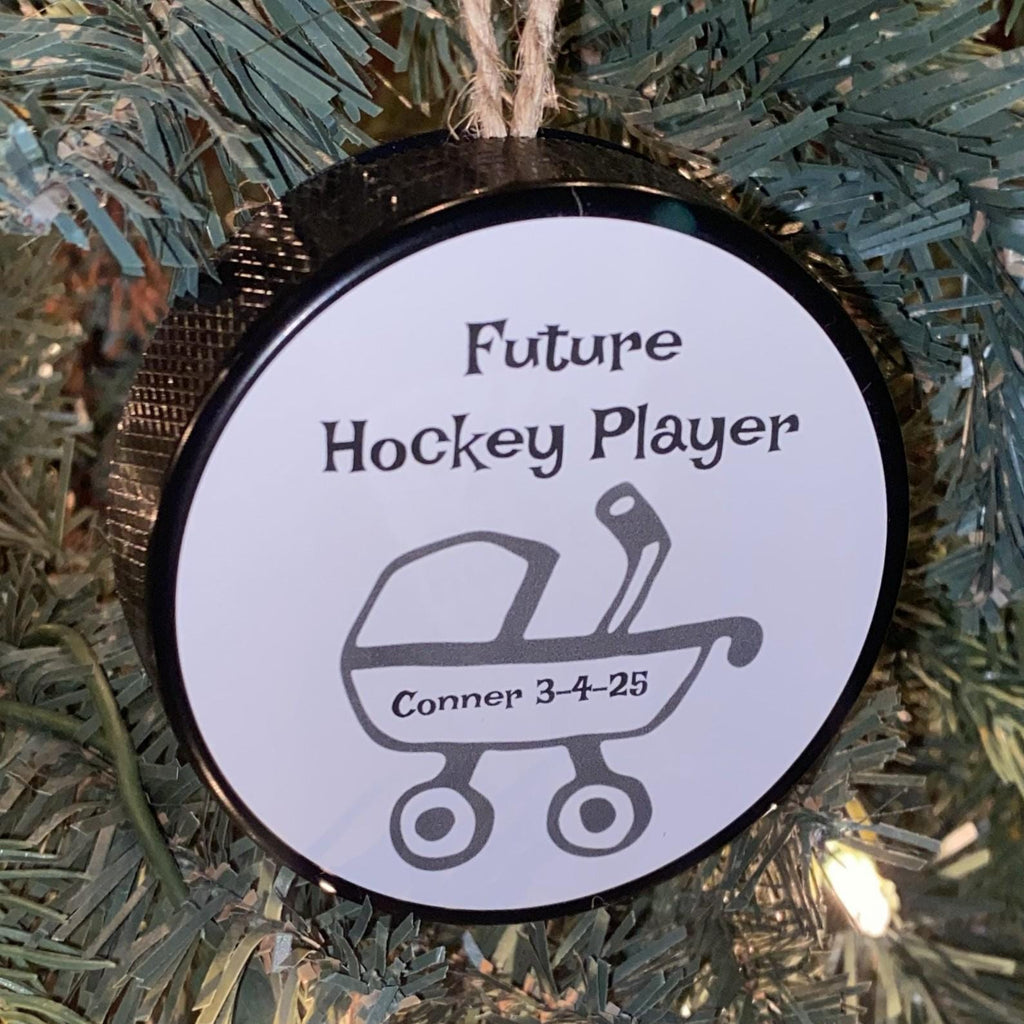 Custom Hockey Puck Ornament: Christmas Tree Decoration, I'd rather be playing Hockey