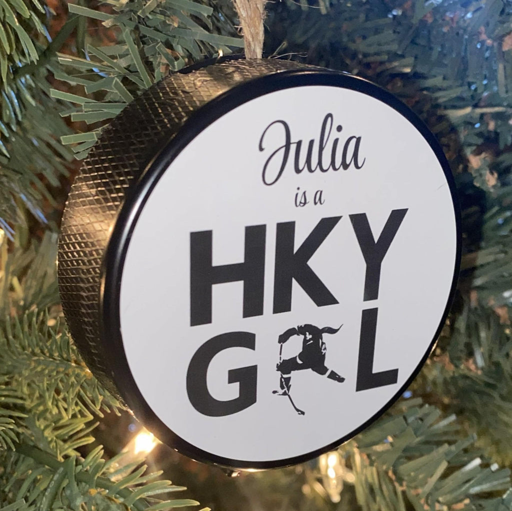 Custom Hockey Puck Ornament: Christmas Tree Decoration, I'd rather be playing Hockey