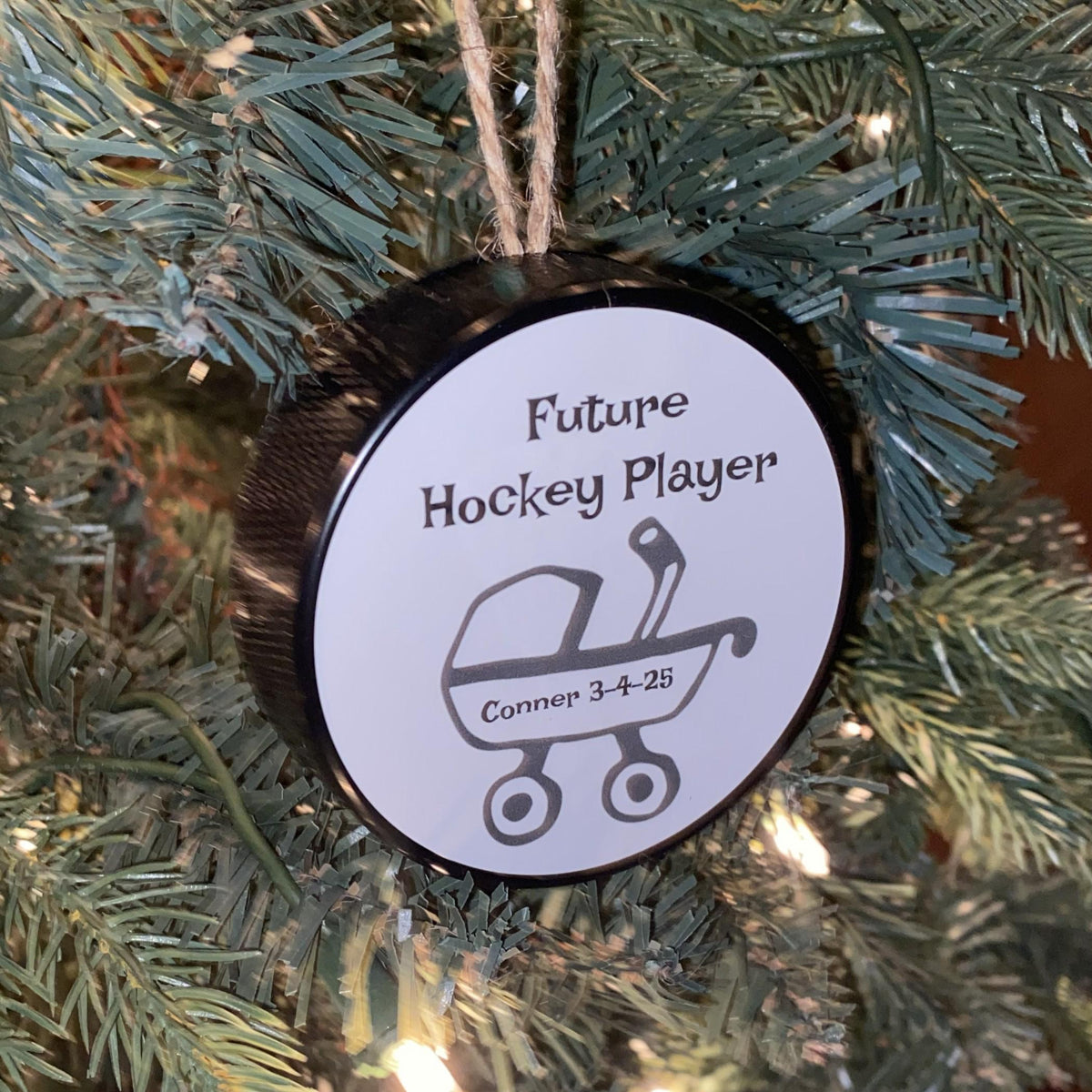 Custom Hockey Baby Puck Ornament: Christmas Tree Decoration, Future Hockey Player