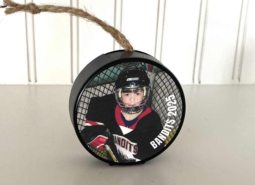 Personalized Hockey Puck Photo Ornament: Custom Christmas Gift