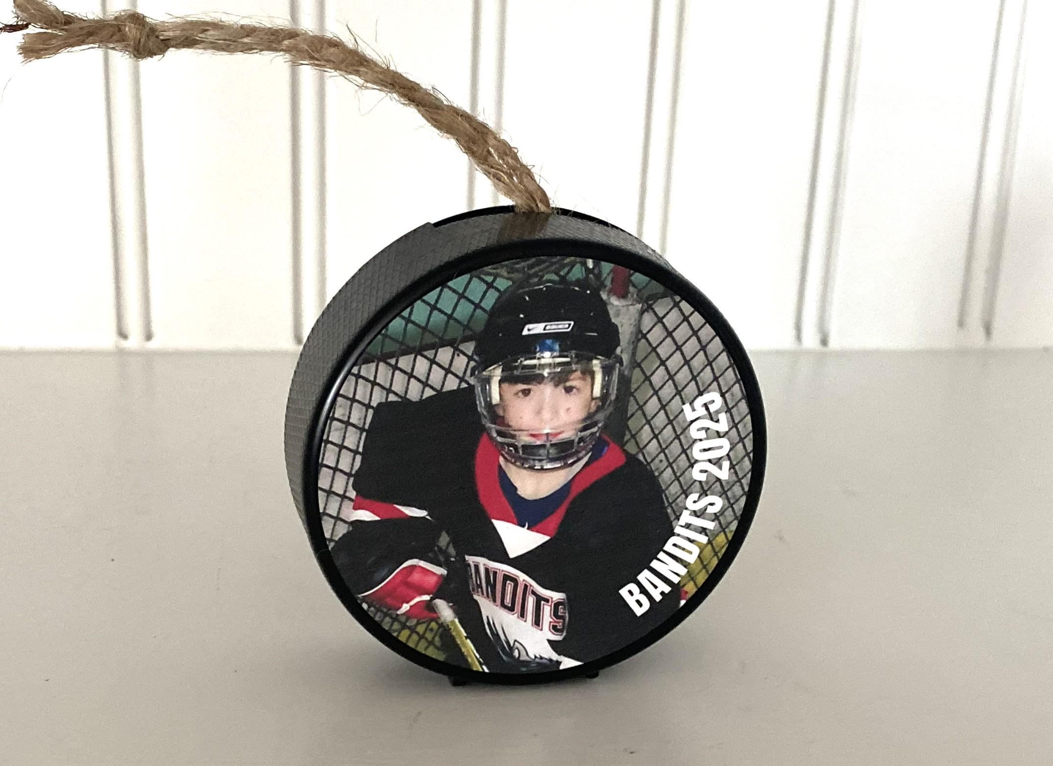Personalized Hockey Puck Photo Ornament: Custom Christmas Gift