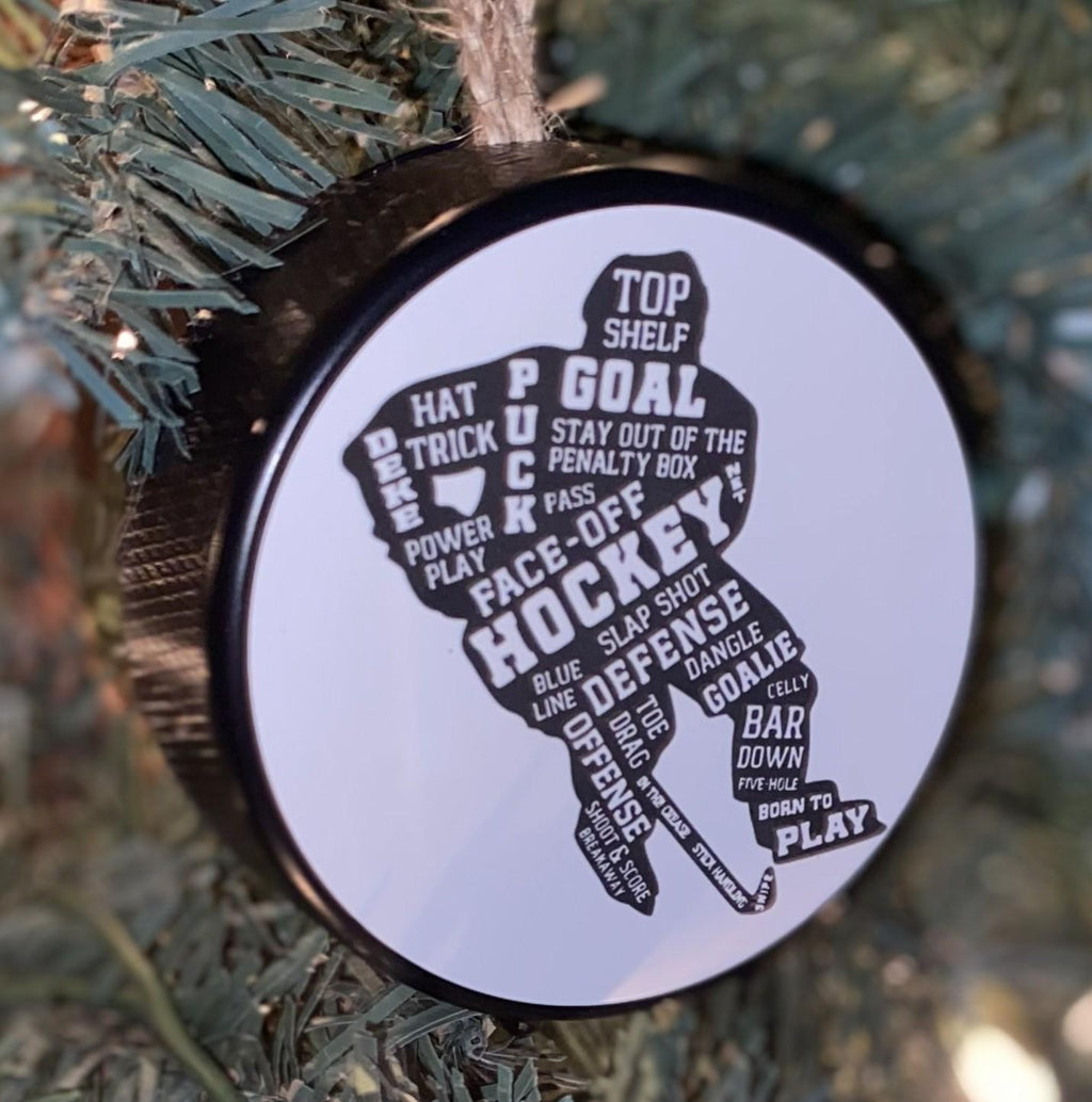 Hockey Dad Puck Ornament: Christmas Tree Decoration