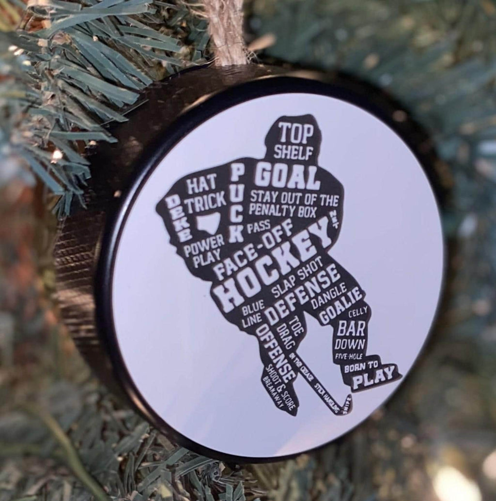 Hockey Grandparents Puck Ornament: Hockey Christmas Nana, Papa, Gift, Size of a Real Puck
