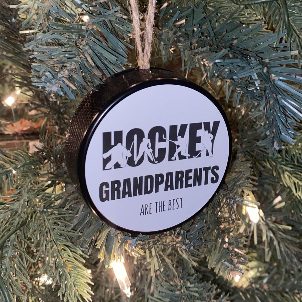 Hockey Grandparents Puck Ornament: Hockey Christmas Nana, Papa, Gift, Size of a Real Puck