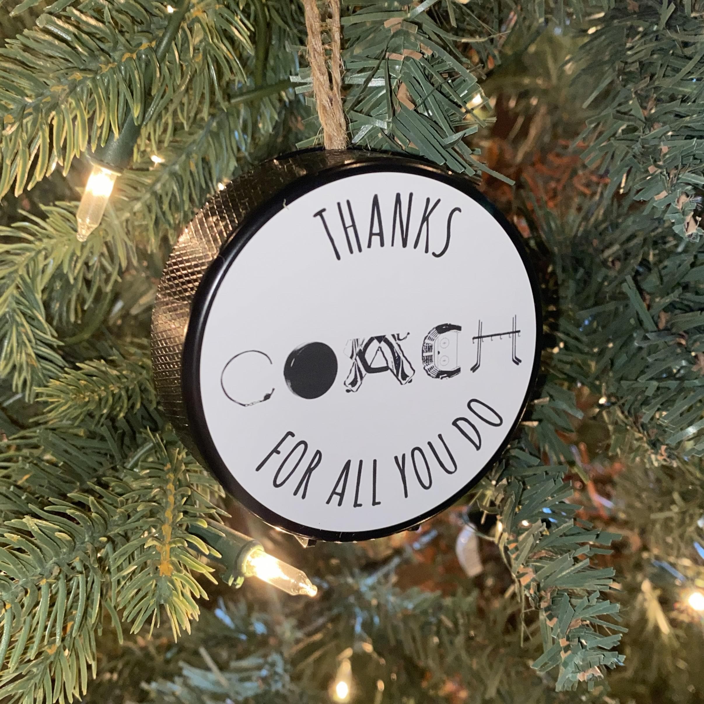 Hockey Coach Puck Ornament: Christmas Tree Decoration