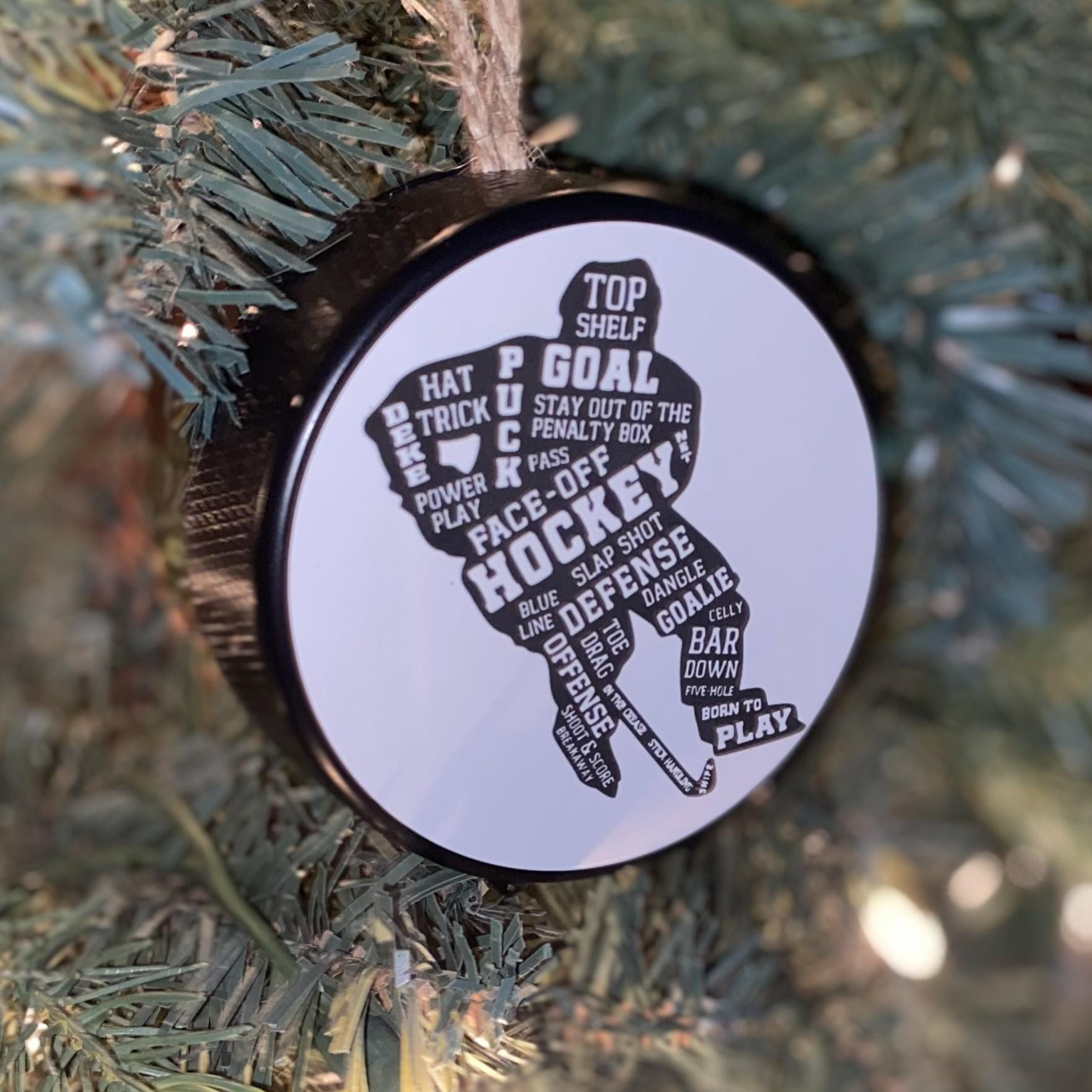 Hockey Player Puck Ornament: Christmas Tree Decoration