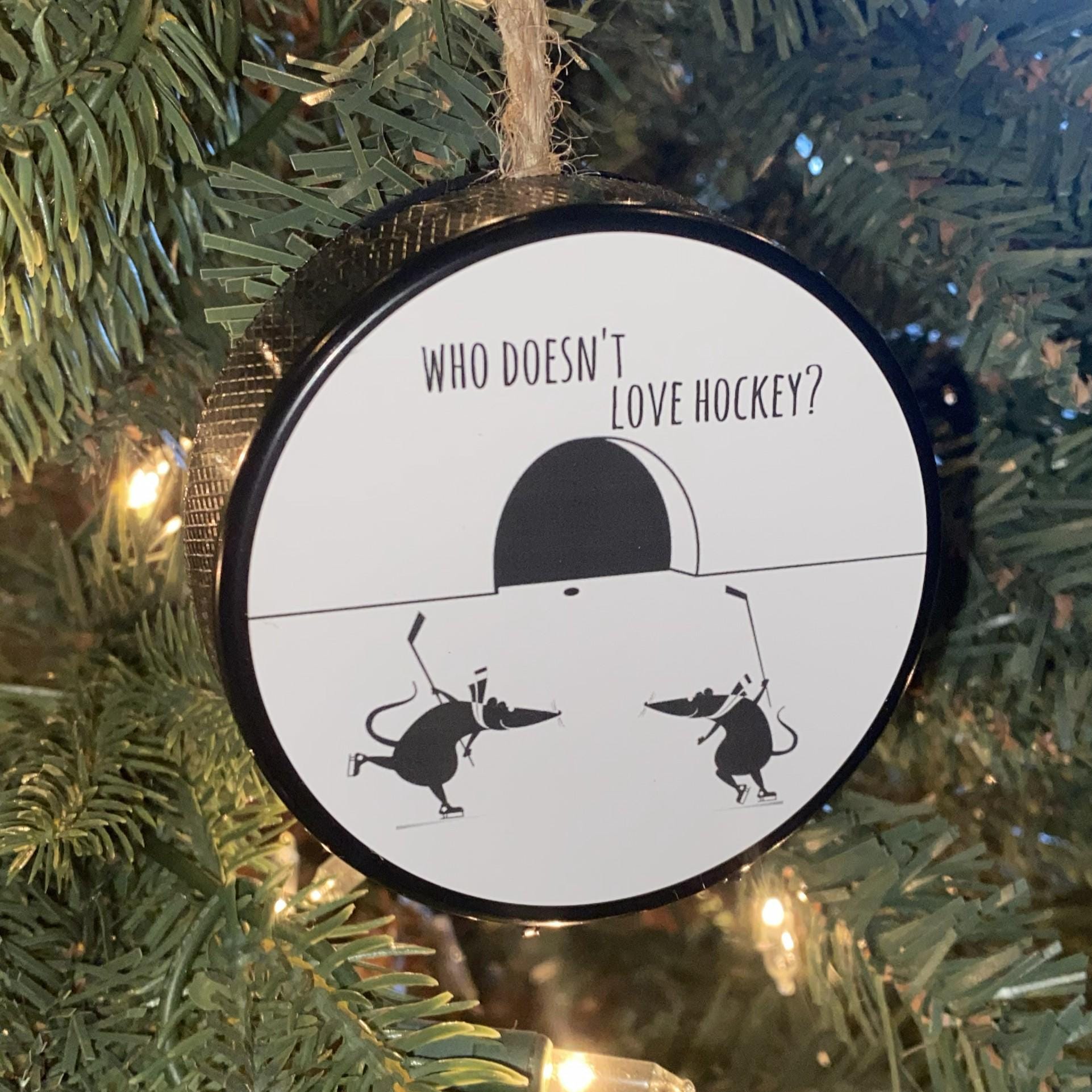 Hockey Puck Ornament: Fun Christmas Tree Decoration, Mice Playing Hockey