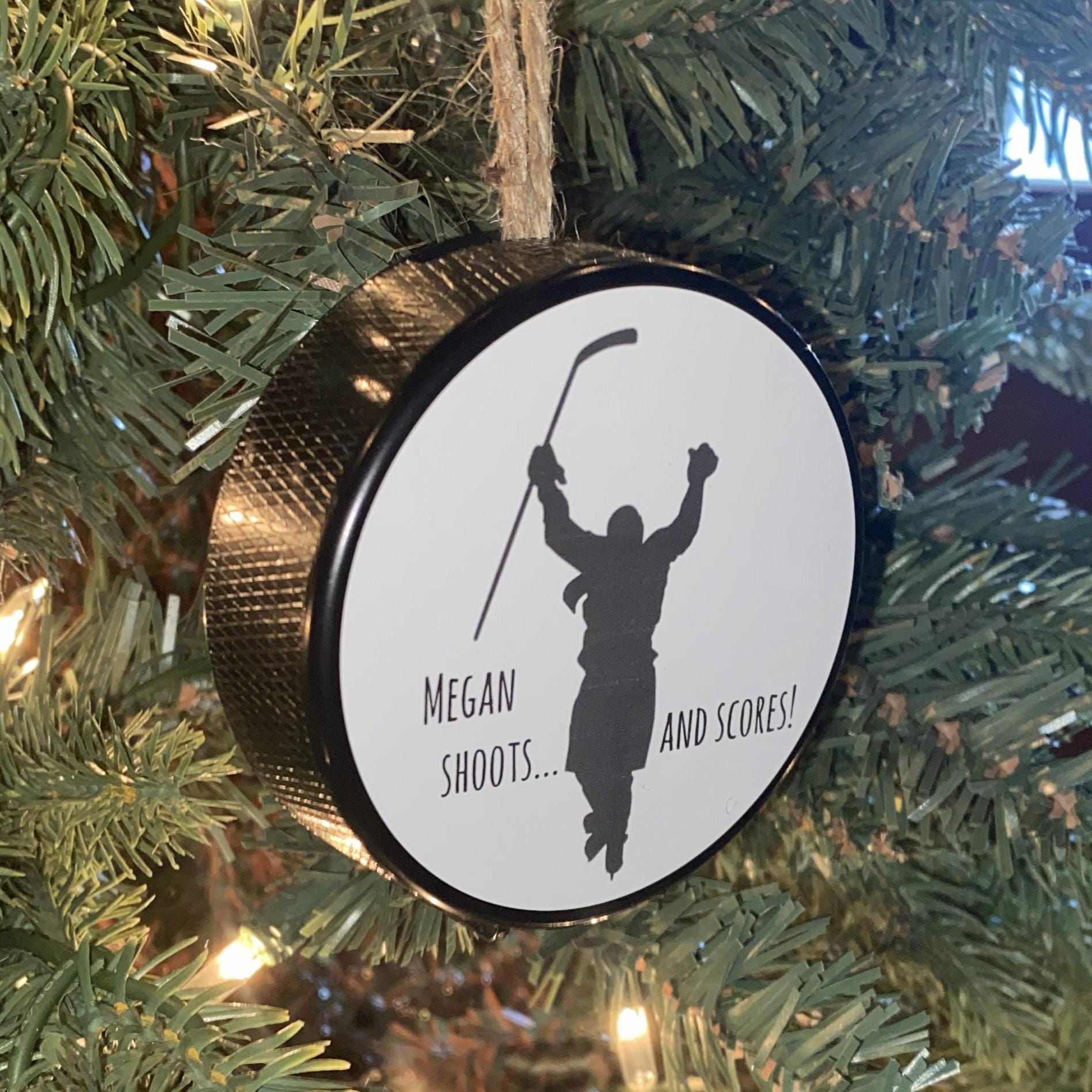 Custom Hockey Girl Puck Ornament: Christmas Tree Decoration