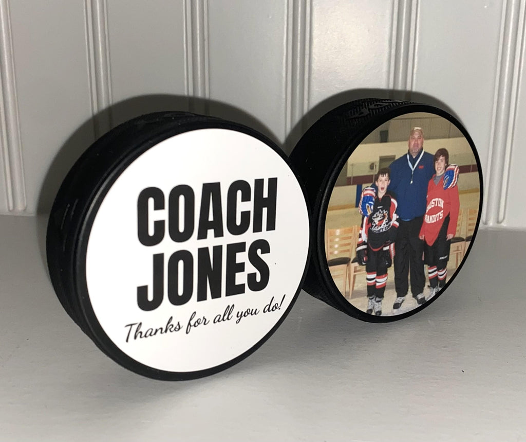 Personalized Hockey Coach Gift: Puck Photo Display, Custom Team Present