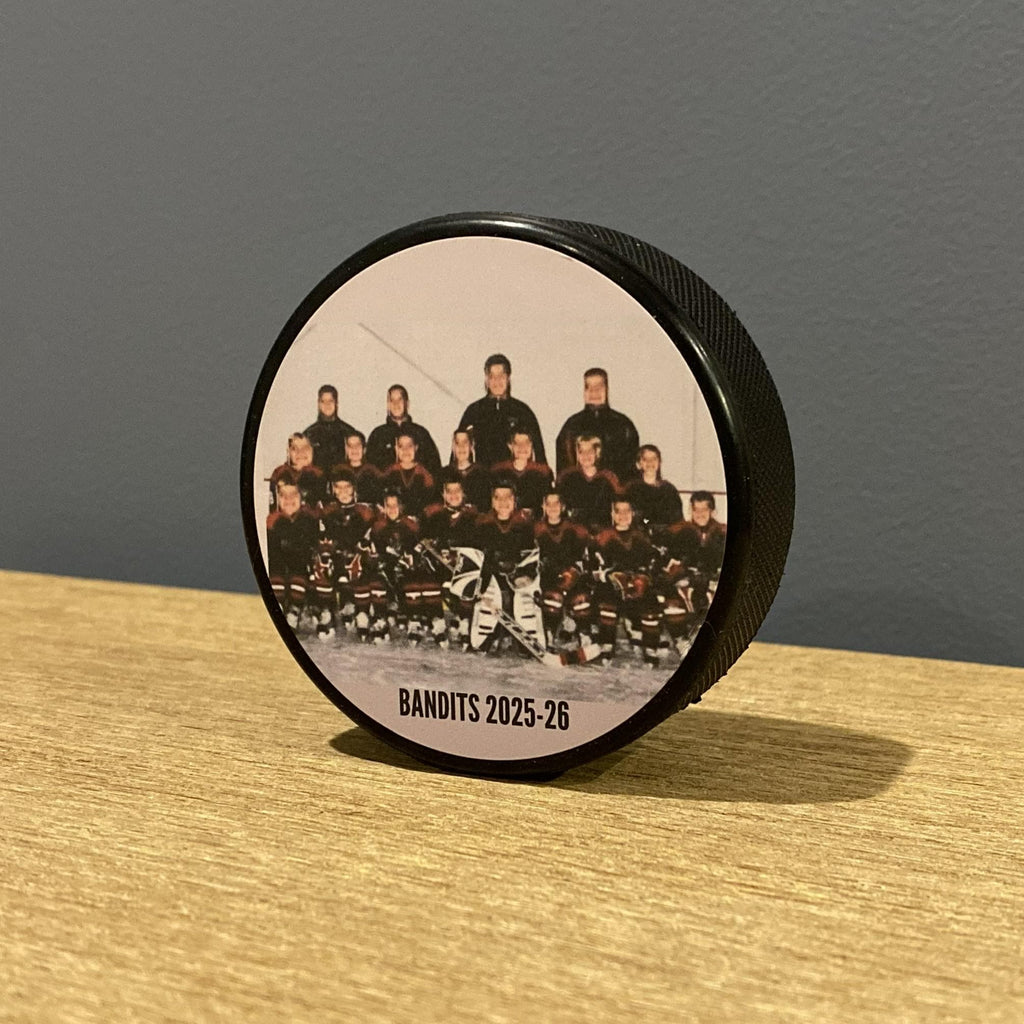Personalized Hockey Photo Puck with Hockey Laces: Custom Hockey Gift