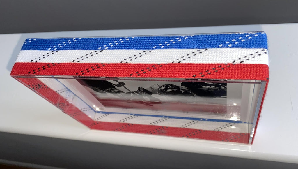 Hockey Laces Photo Frame, Red, White & Blue, Customize Team Name, Year 4x6
