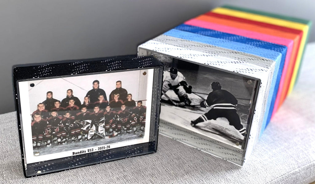Hockey Laces Photo Frame, Red, White & Blue, Customize Team Name, Year 4x6