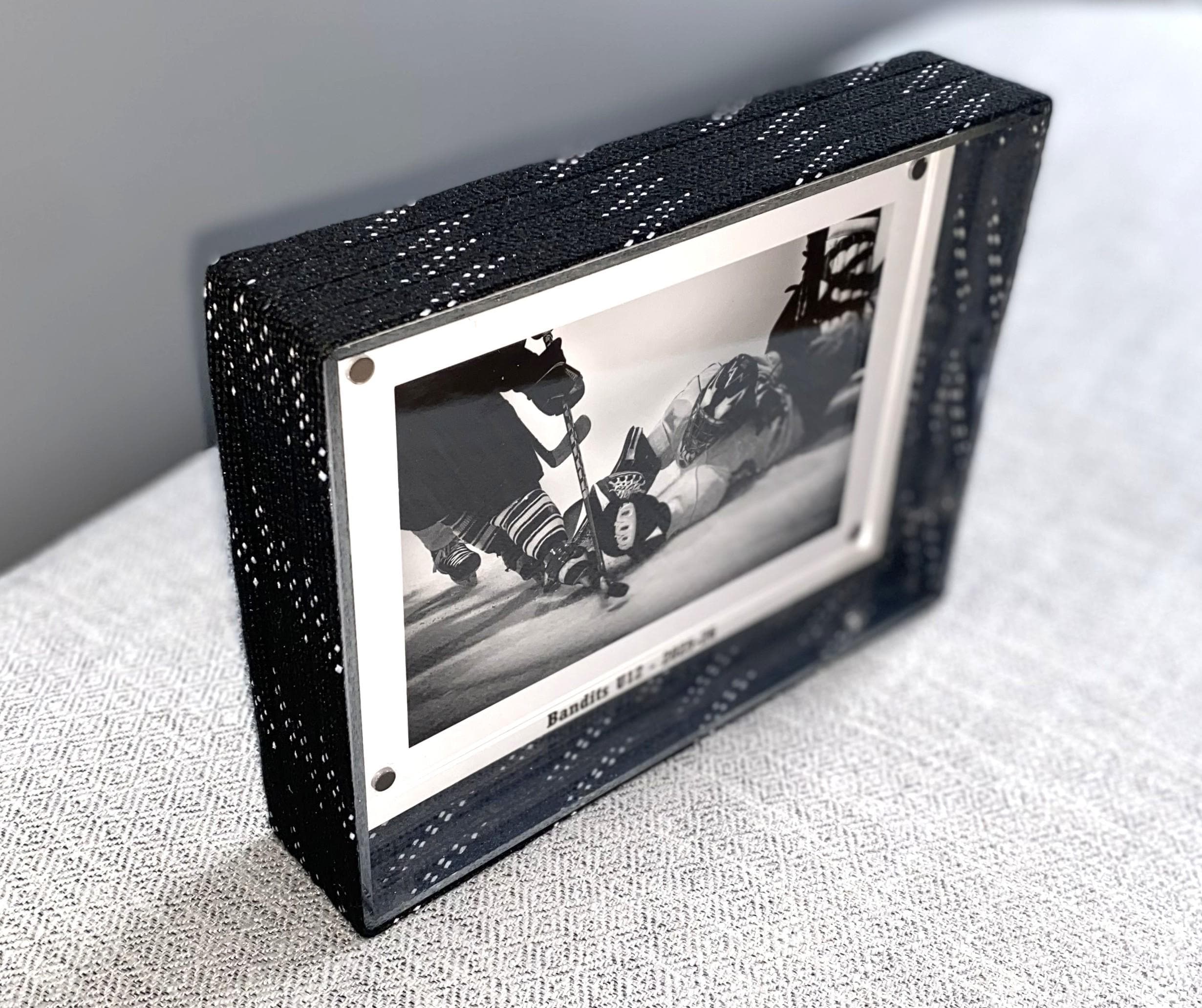Hockey Laces Photo Frame, Red, White & Blue, Customize Team Name, Year 4x6