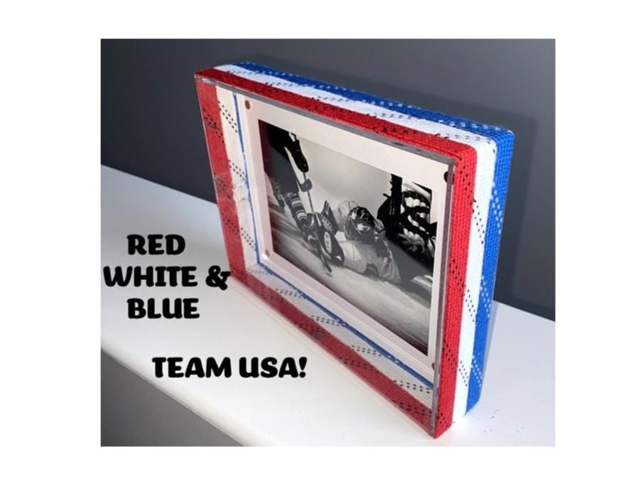 Hockey Laces Photo Frame, Red, White & Blue, Customize Team Name, Year 4x6