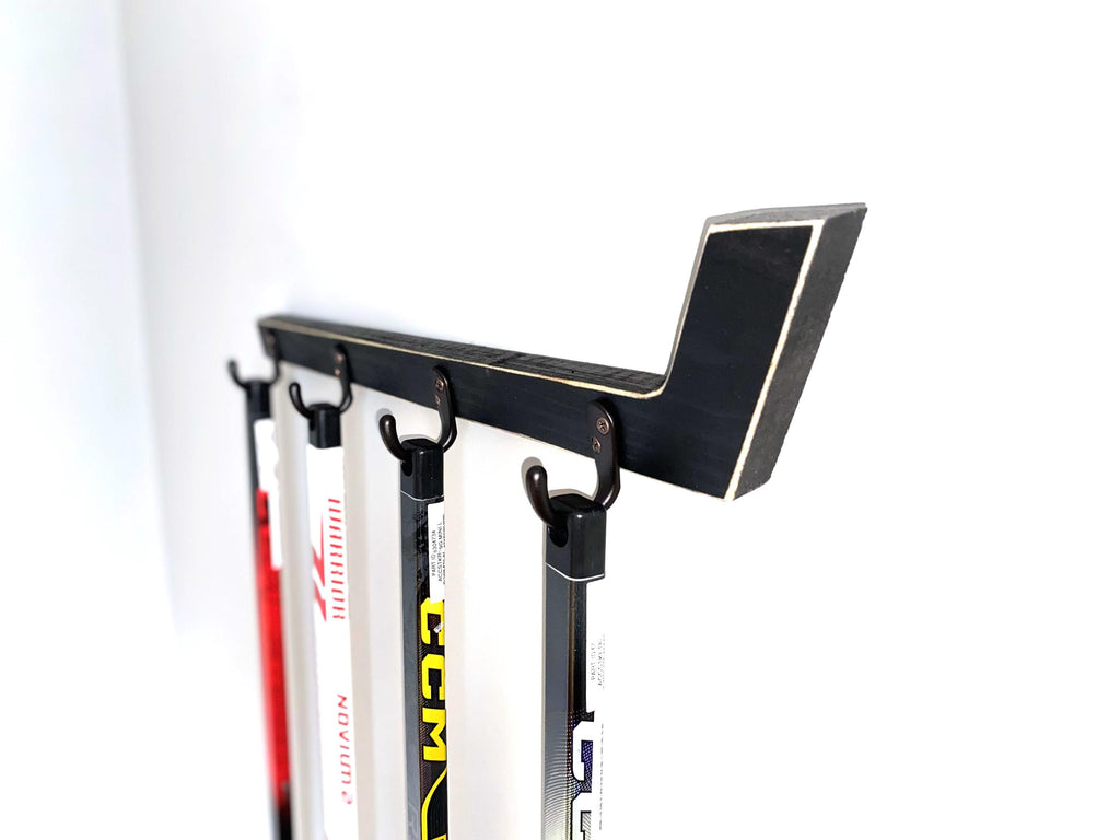 Hockey Stick Hat Rack: Stick with Hooks, Coat, Keys, Mini Hockey Sticks, Medals & Ribbons Display