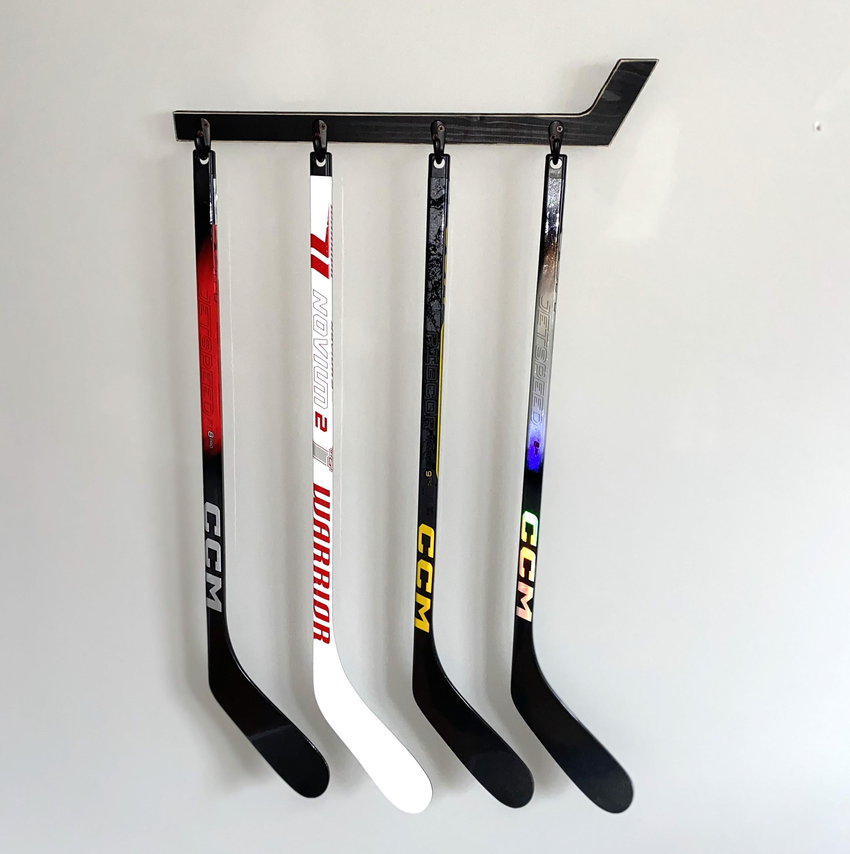 Hockey Stick Hat Rack: Stick with Hooks, Coat, Keys, Mini Hockey Sticks, Medals & Ribbons Display