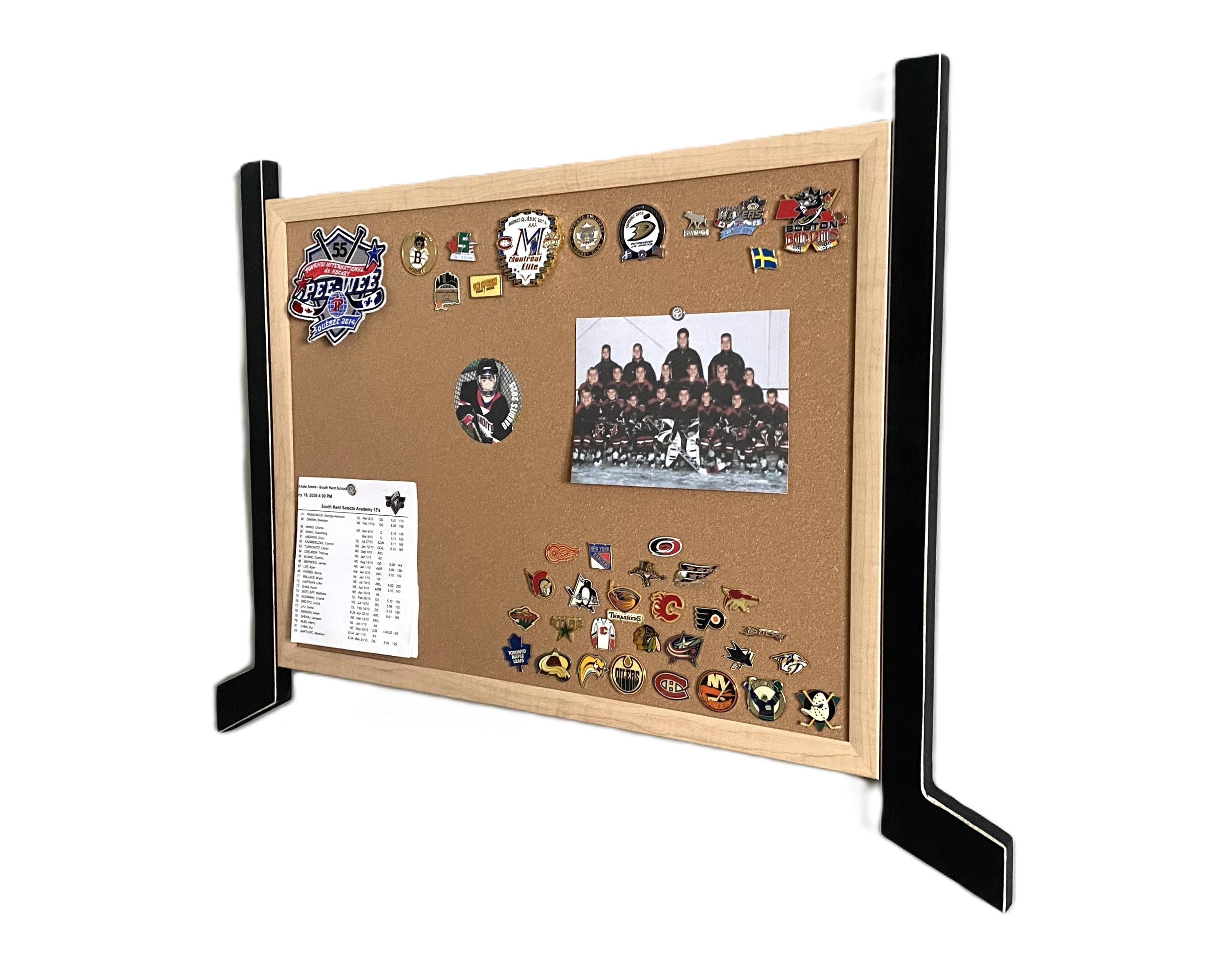 Hockey Puck Display Shelf with Hockey Laces: Trophy & Ribbon Organizer