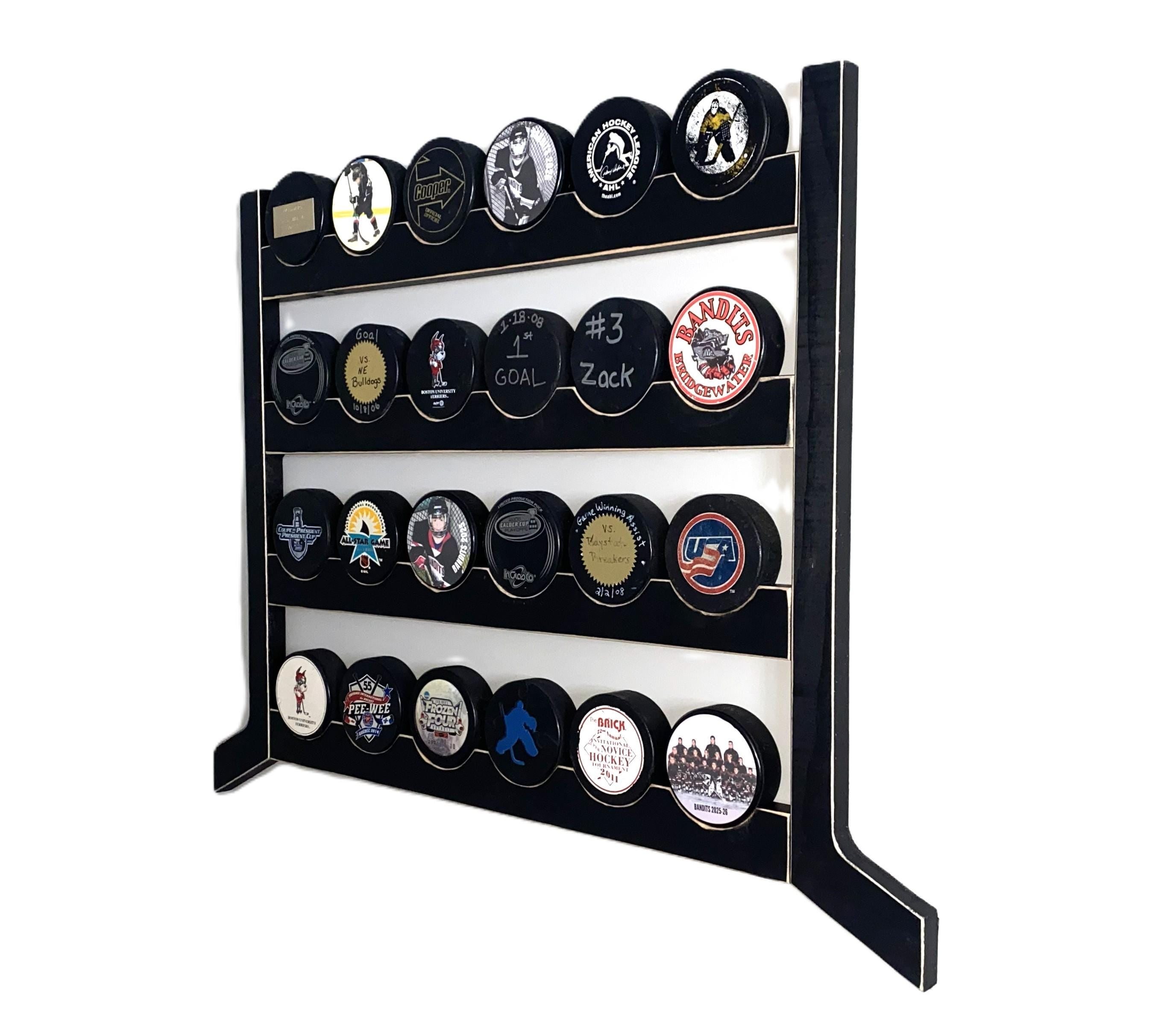 Hockey Puck Display Shelf: Jersey & Ribbon Hanger, Trophy Shelf
