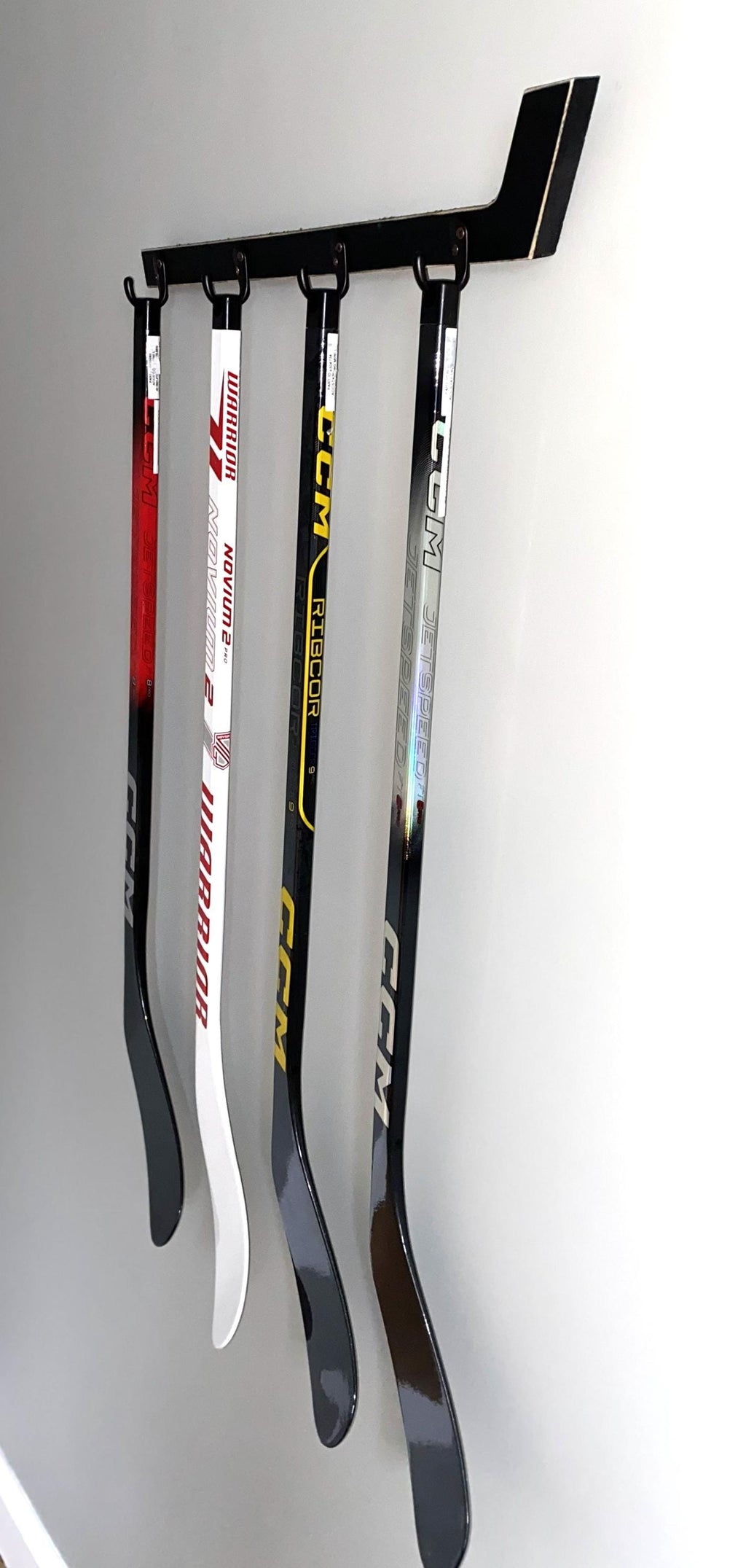 Hockey Stick Hat Rack: Stick with Hooks, Coat, Keys, Mini Hockey Sticks, Medals & Ribbons Display