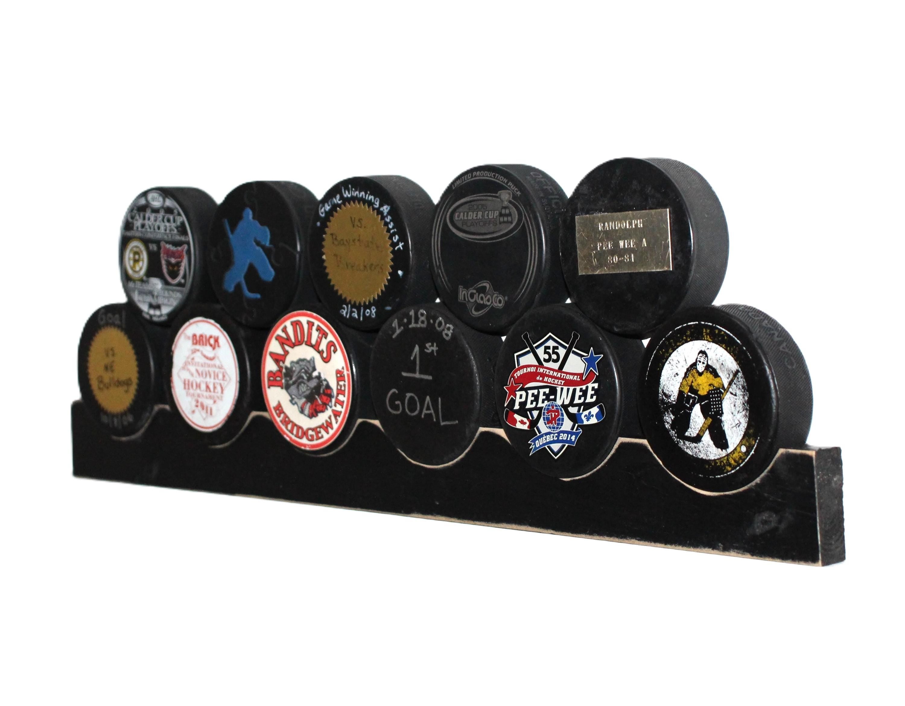 Hockey Stick Hat Rack: Stick with Hooks, Coat, Keys, Mini Hockey Sticks, Medals & Ribbons Display