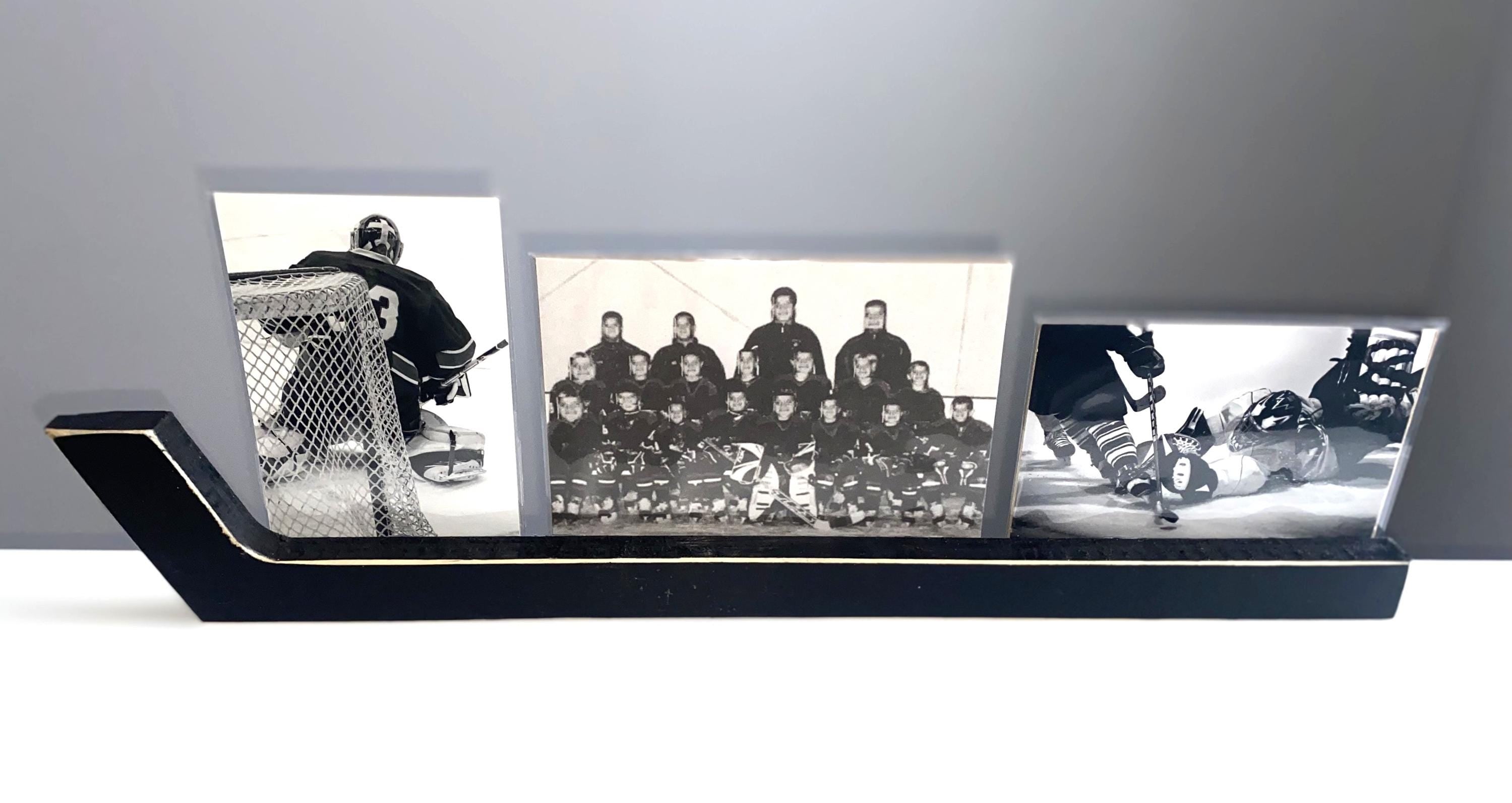 Hockey Stick Hat Rack: Stick with Hooks, Coat, Keys, Mini Hockey Sticks, Medals & Ribbons Display