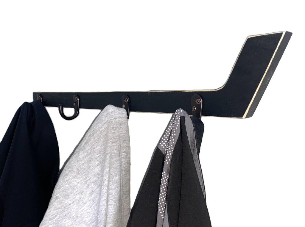 Hockey Stick Hat Rack: Stick with Hooks, Coat, Keys, Mini Hockey Sticks, Medals & Ribbons Display
