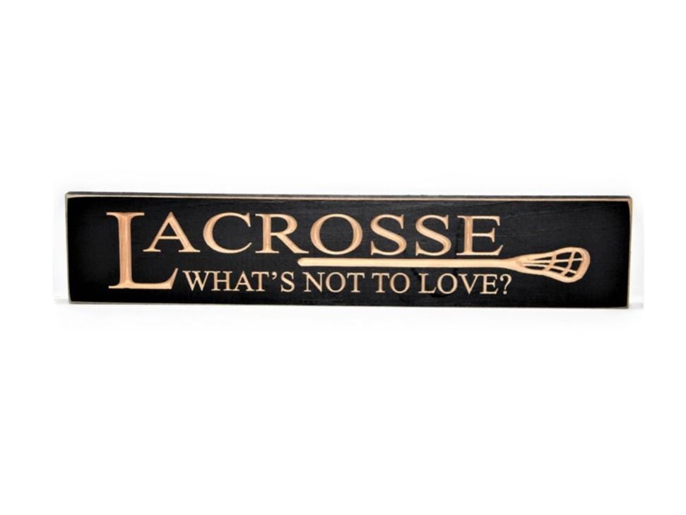 Lacrosse Sign: Wood, Black, Coach Gift, Player Room Decor